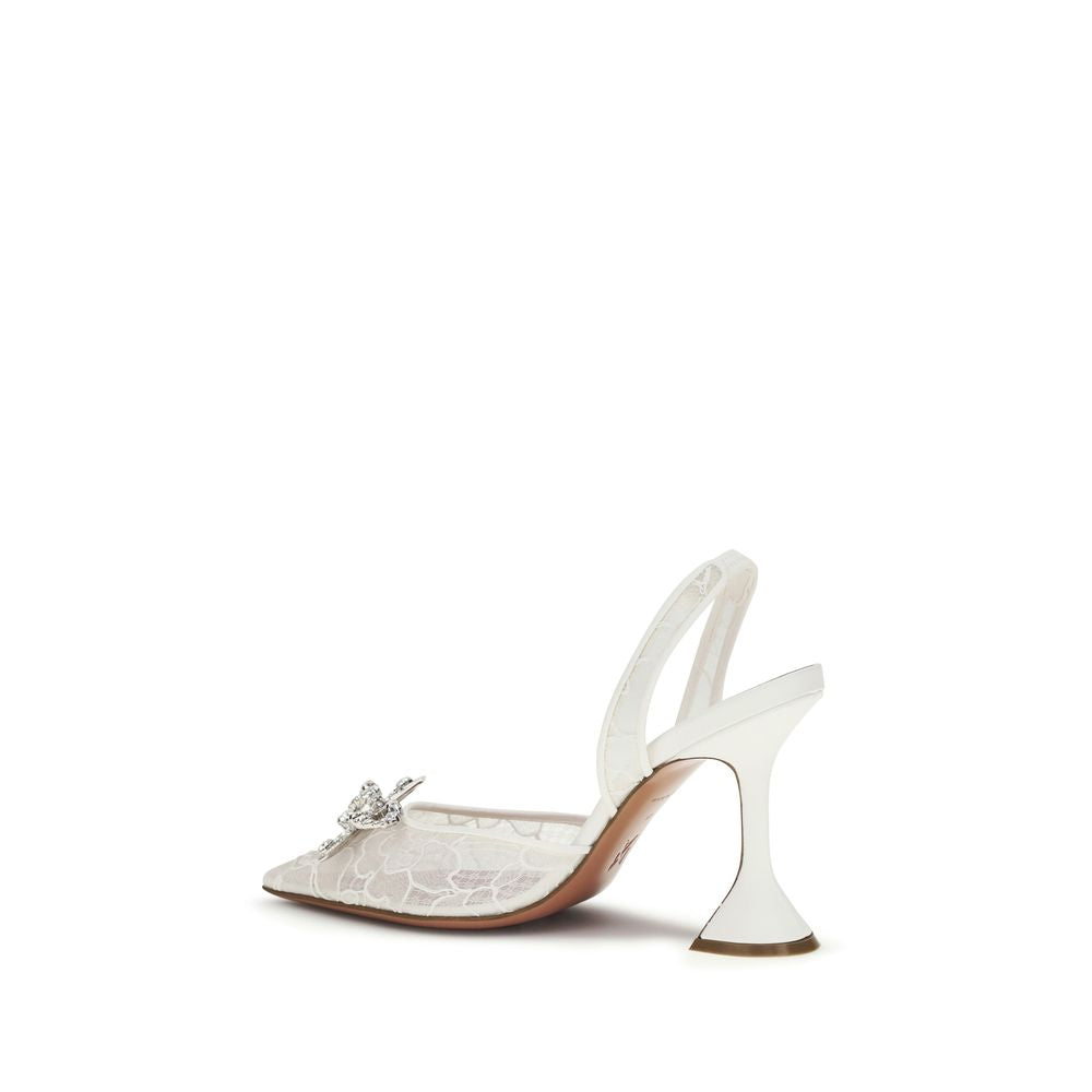 Amina Muaddi White Cotton Stiletto Heel Sandals | Regal Royce