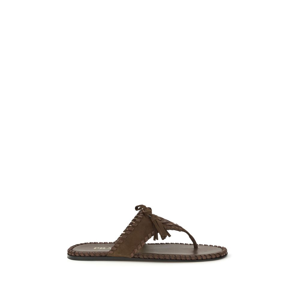 Prada Brown Calf Leather Bos Taurus Flat Sandals | Regal Royce
