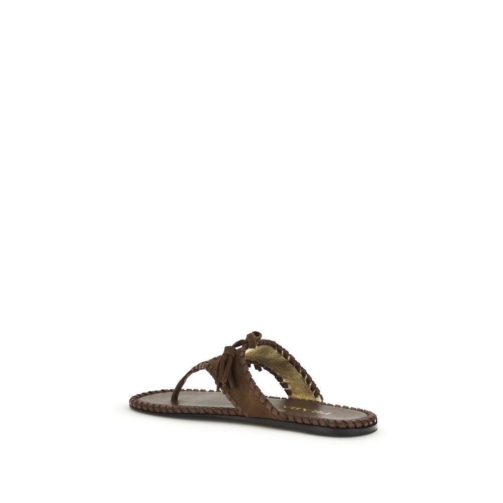 Prada Brown Calf Leather Bos Taurus Flat Sandals | Regal Royce