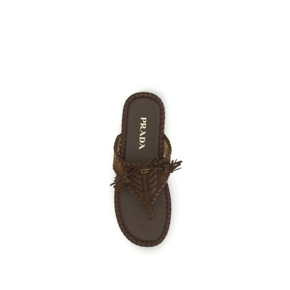 Prada Brown Calf Leather Bos Taurus Flat Sandals | Regal Royce