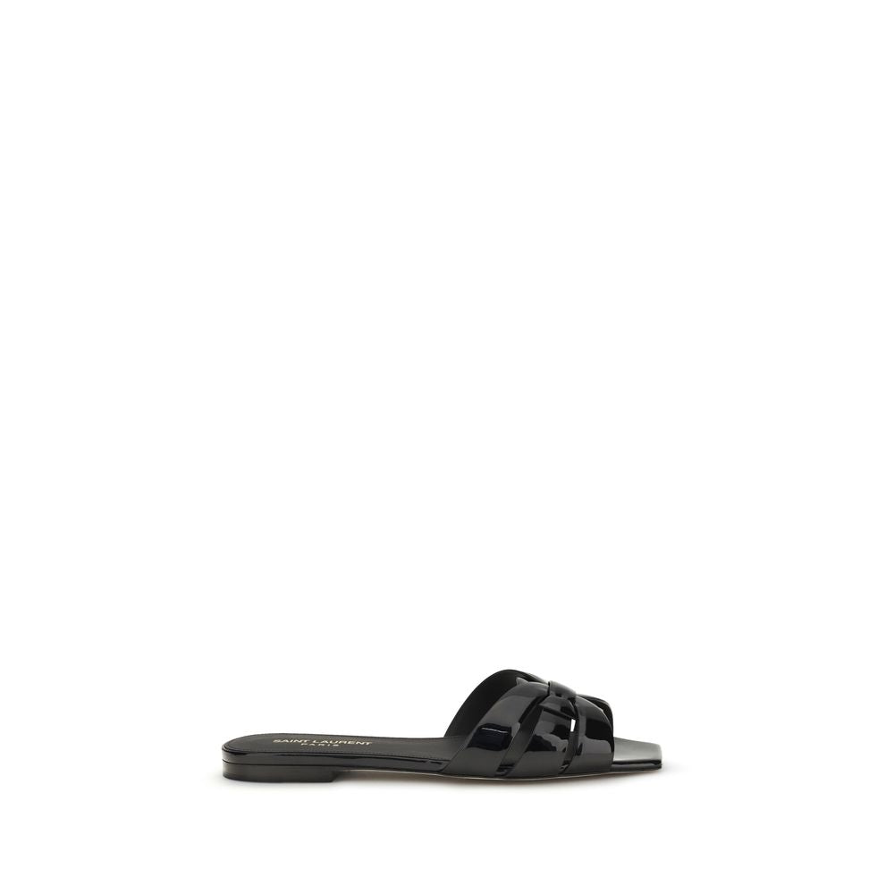 Saint Laurent Black Calf Leather Bos Taurus Flat Sandals | Regal Royce