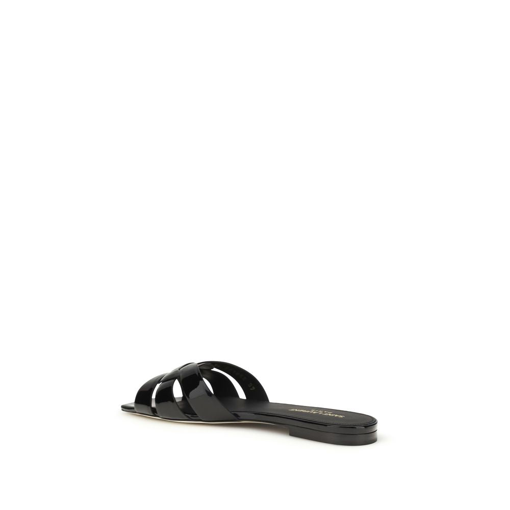 Saint Laurent Black Calf Leather Bos Taurus Flat Sandals | Regal Royce