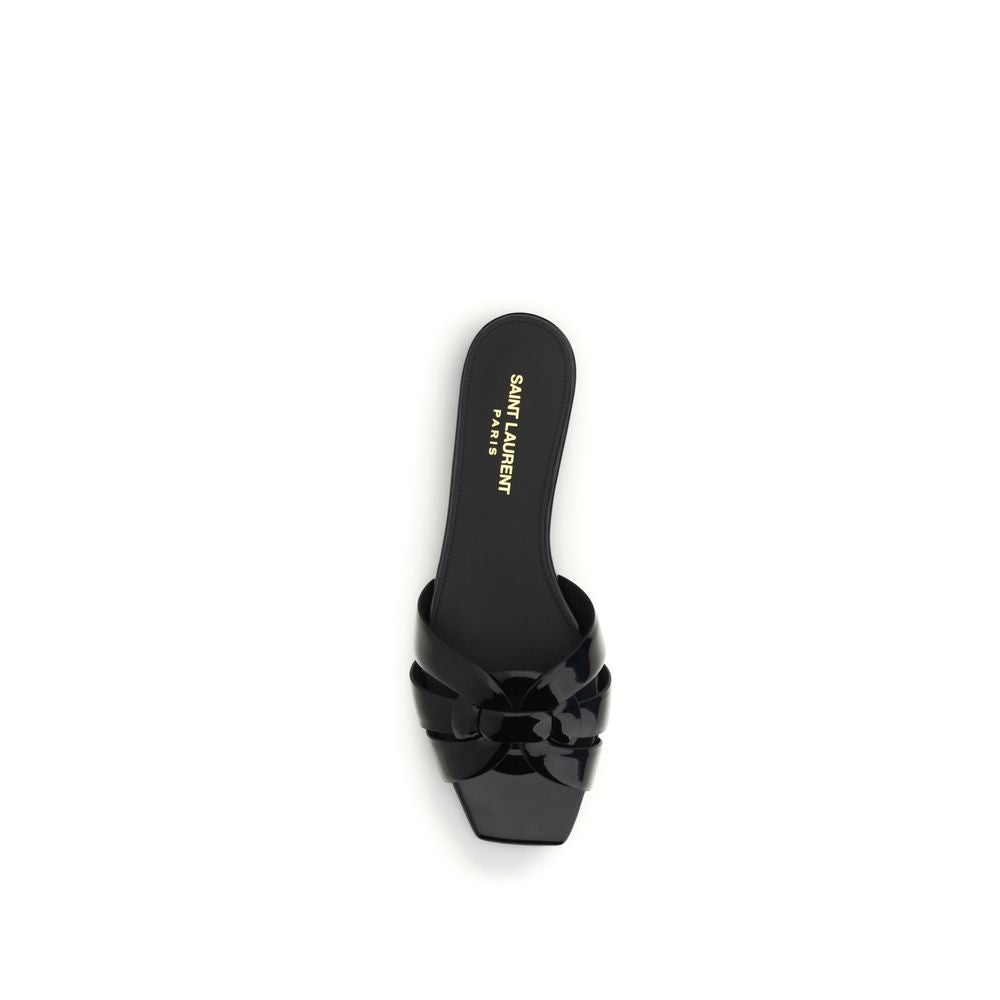Saint Laurent Black Calf Leather Bos Taurus Flat Sandals | Regal Royce