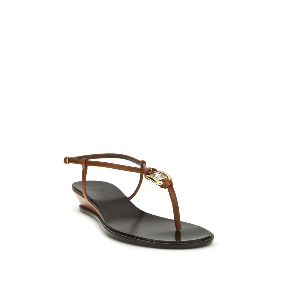 Giuseppe Zanotti Brown Calf Leather Bos Taurus Wedge Sandals | Regal Royce