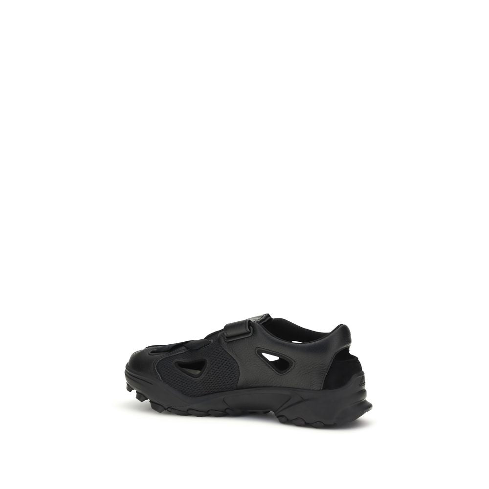Y-3 Black Calf Leather Bos Taurus Flat Sandals | Regal Royce
