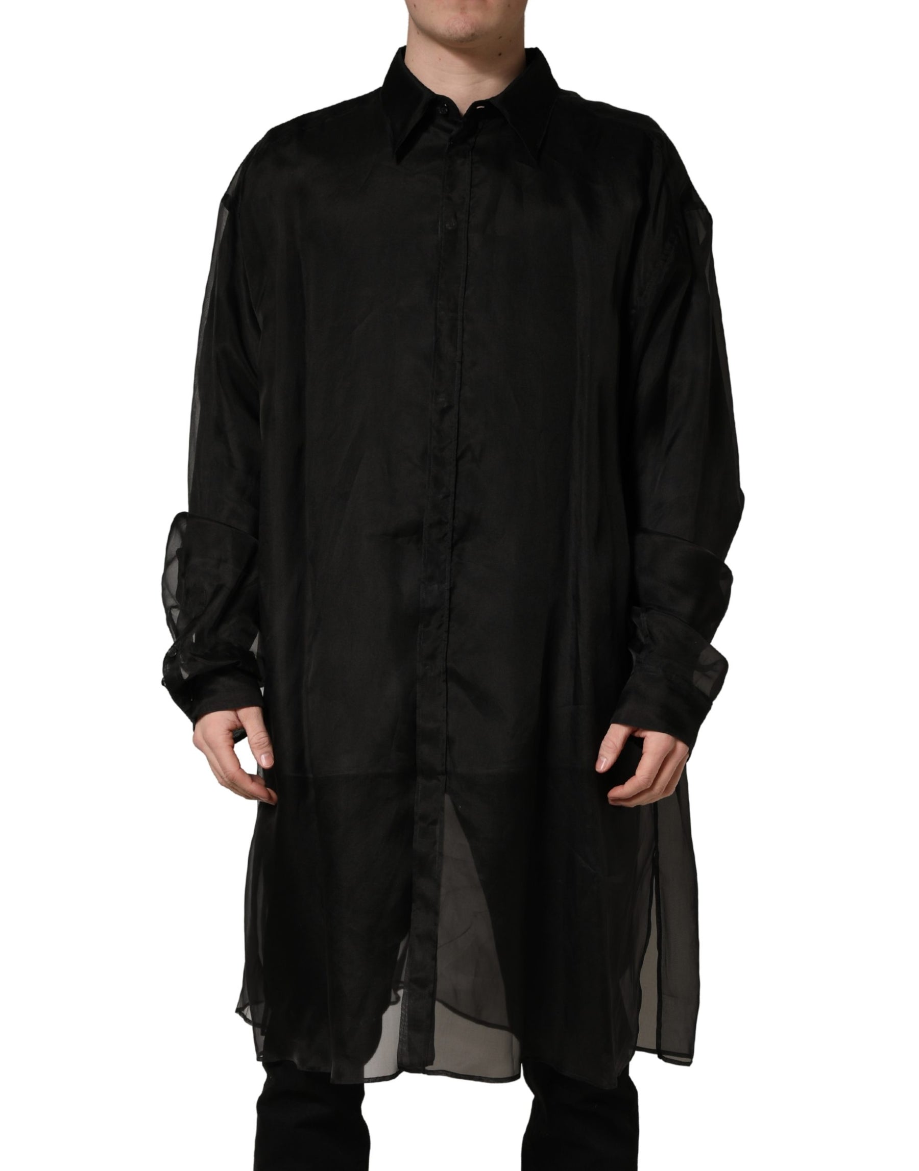 Dolce & Gabbana Black Ruffle Detail Semi Sheer Shirt Jacket | Regal Royce