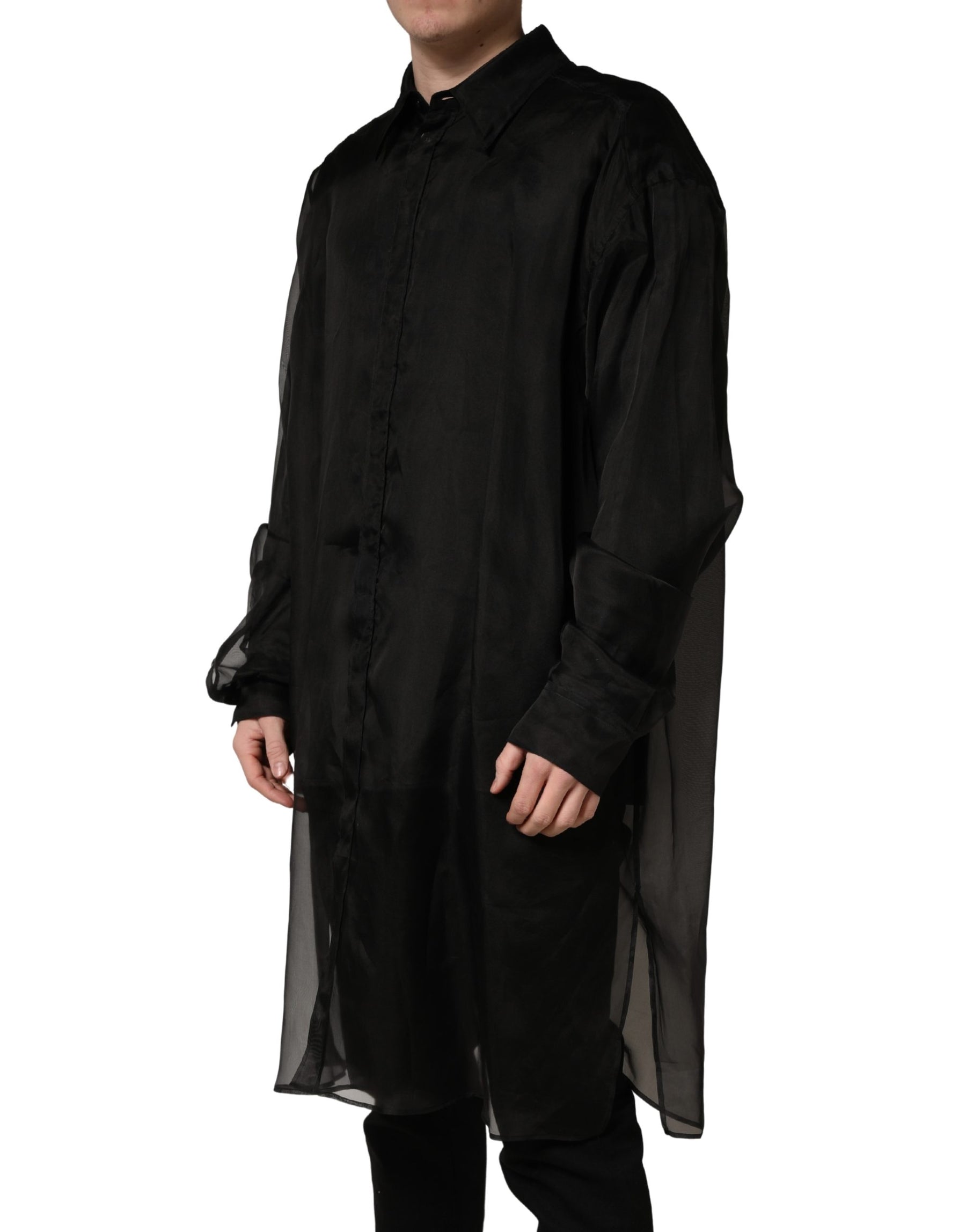 Dolce & Gabbana Black Ruffle Detail Semi Sheer Shirt Jacket | Regal Royce