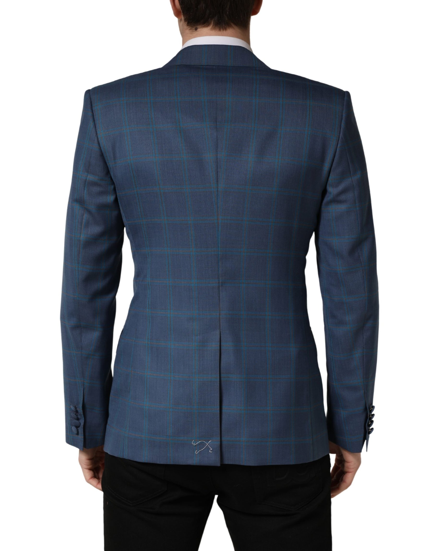 Dolce & Gabbana Blue Checked Double Breasted Men Suit Jacket | Regal Royce