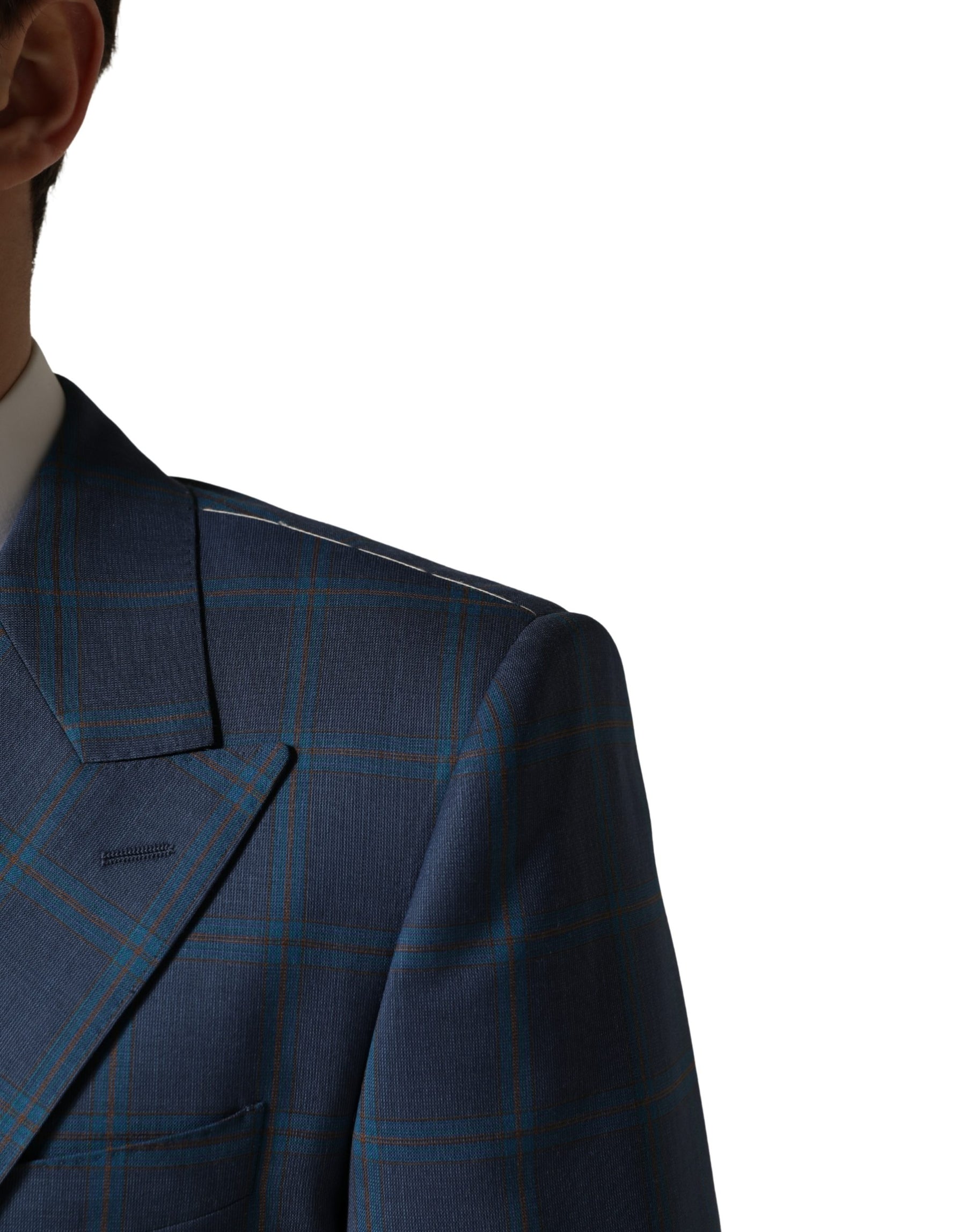 Dolce & Gabbana Blue Checked Double Breasted Men Suit Jacket | Regal Royce