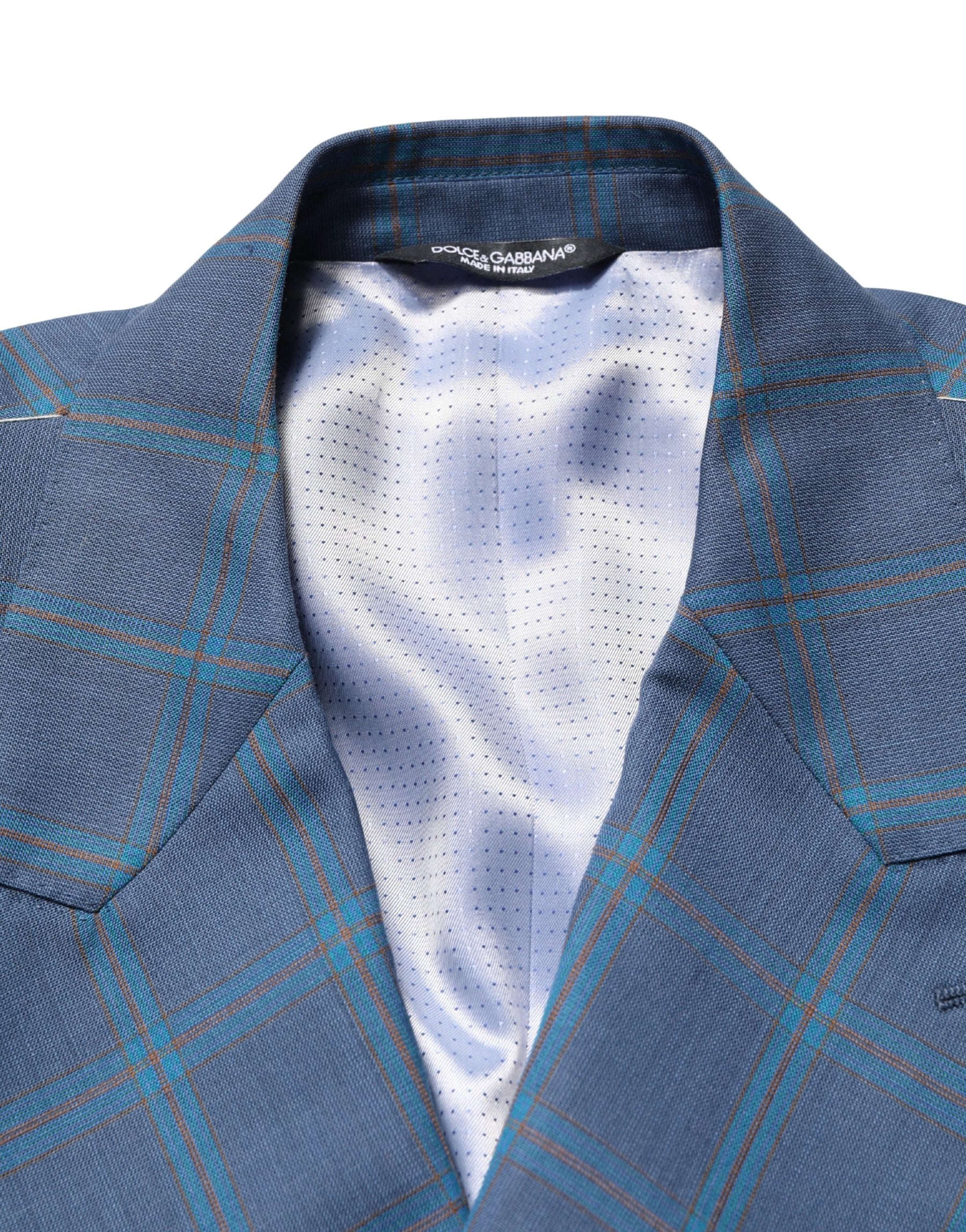 Dolce & Gabbana Blue Checked Double Breasted Men Suit Jacket | Regal Royce