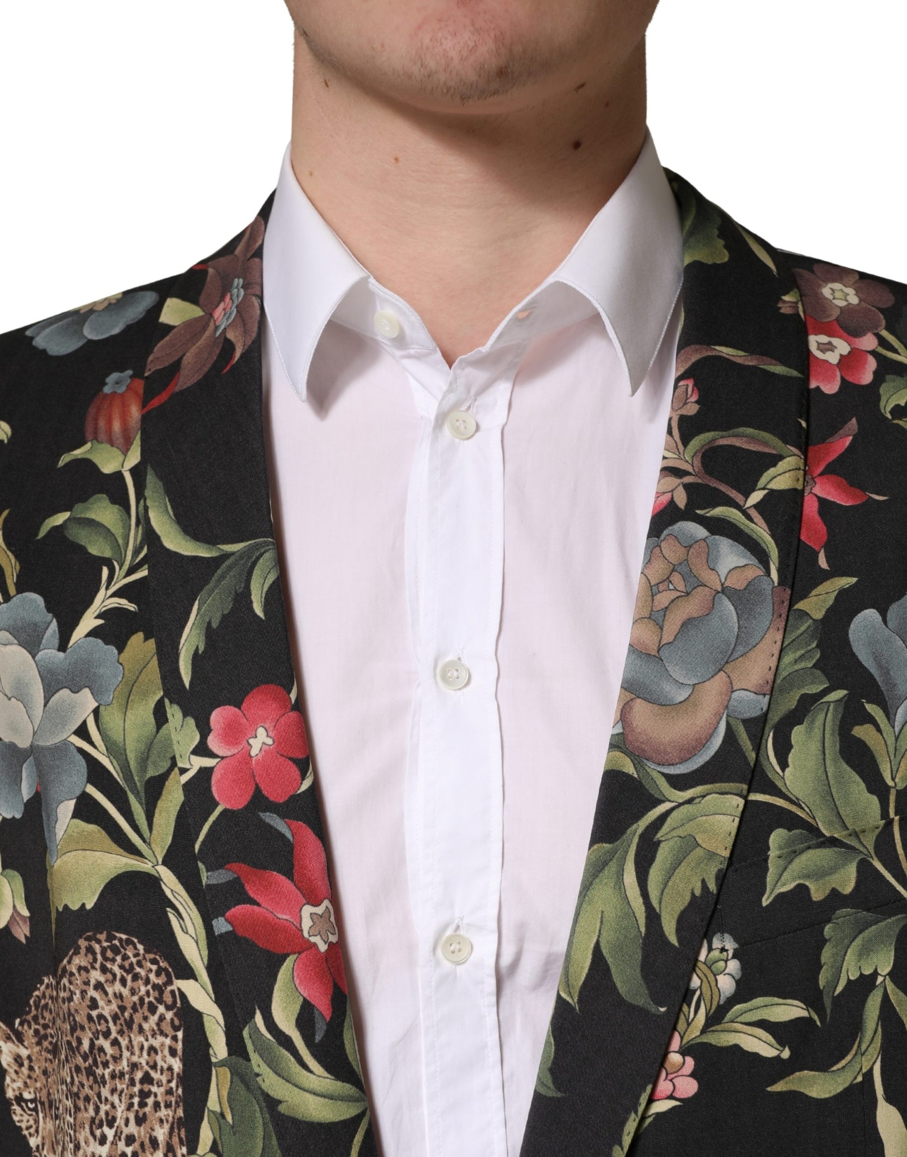 Dolce & Gabbana Multicolor Floral Leopard 1 Button Men Suit Jacket | Regal Royce