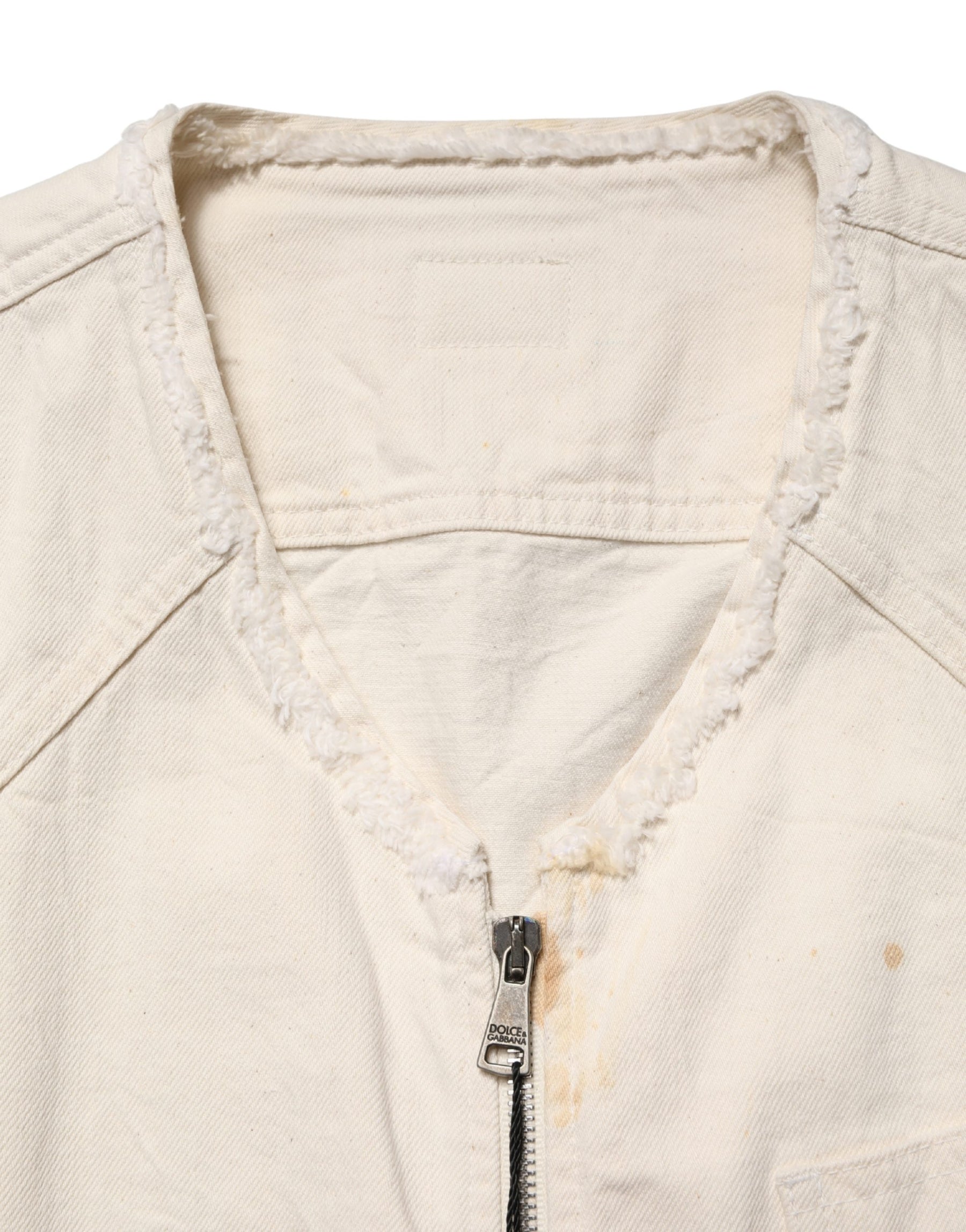 Dolce & Gabbana Off White Cotton FullZip Denim Blouson Jacket | Regal Royce