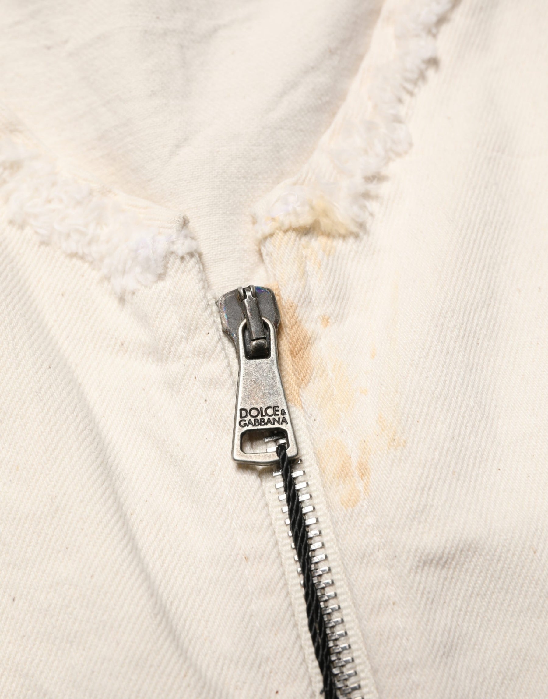 Dolce & Gabbana Off White Cotton FullZip Denim Blouson Jacket | Regal Royce