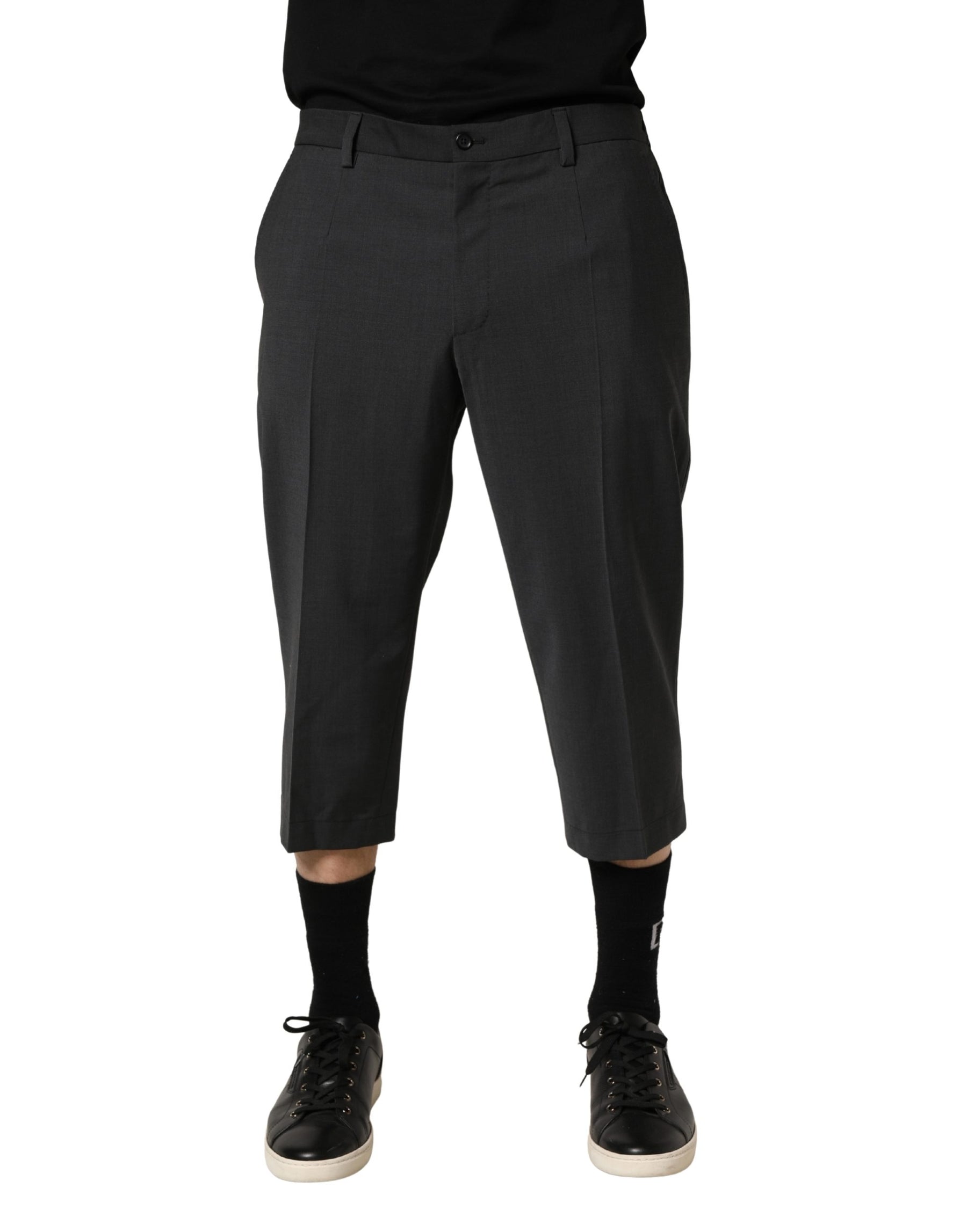 Dolce & Gabbana Dark Gray Wool Cropped Chino Trouser Pants | Regal Royce