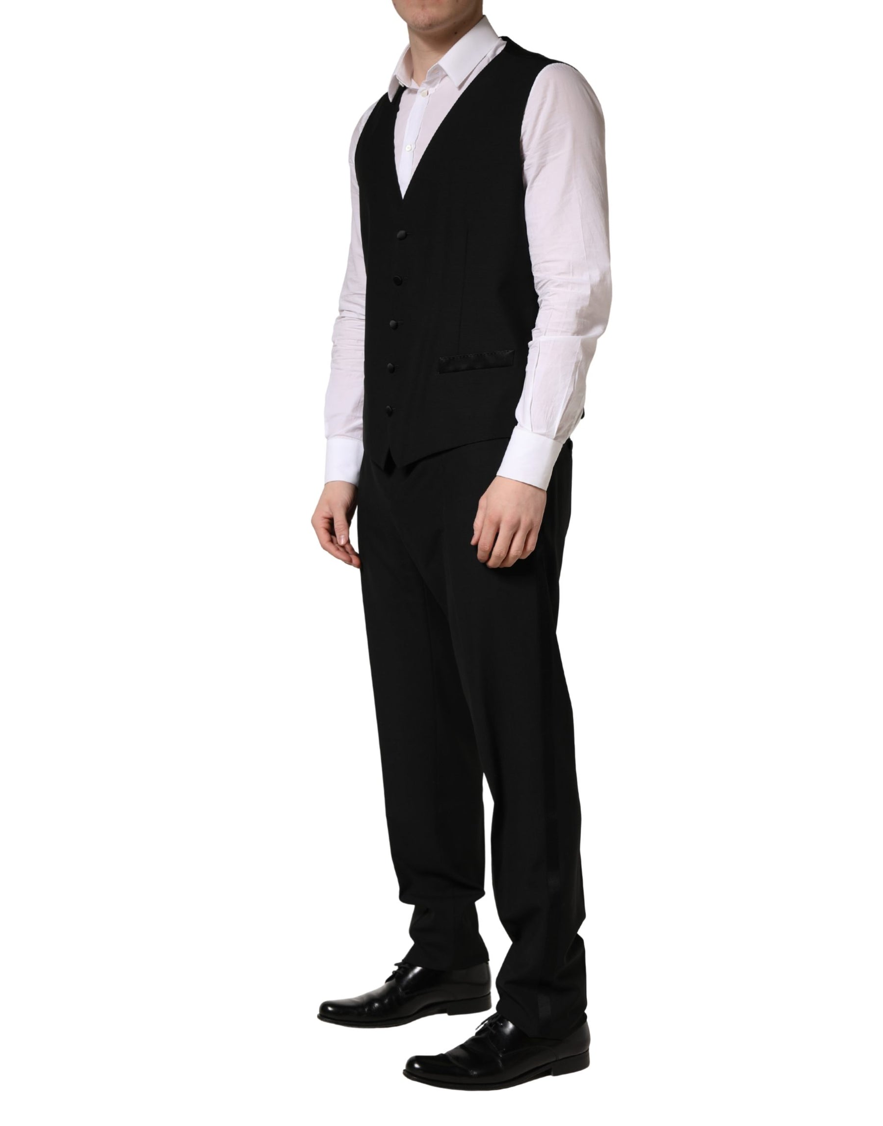 Dolce & Gabbana Black Wool Silk Saxophone Slim Fit 3Pc Suit | Regal Royce