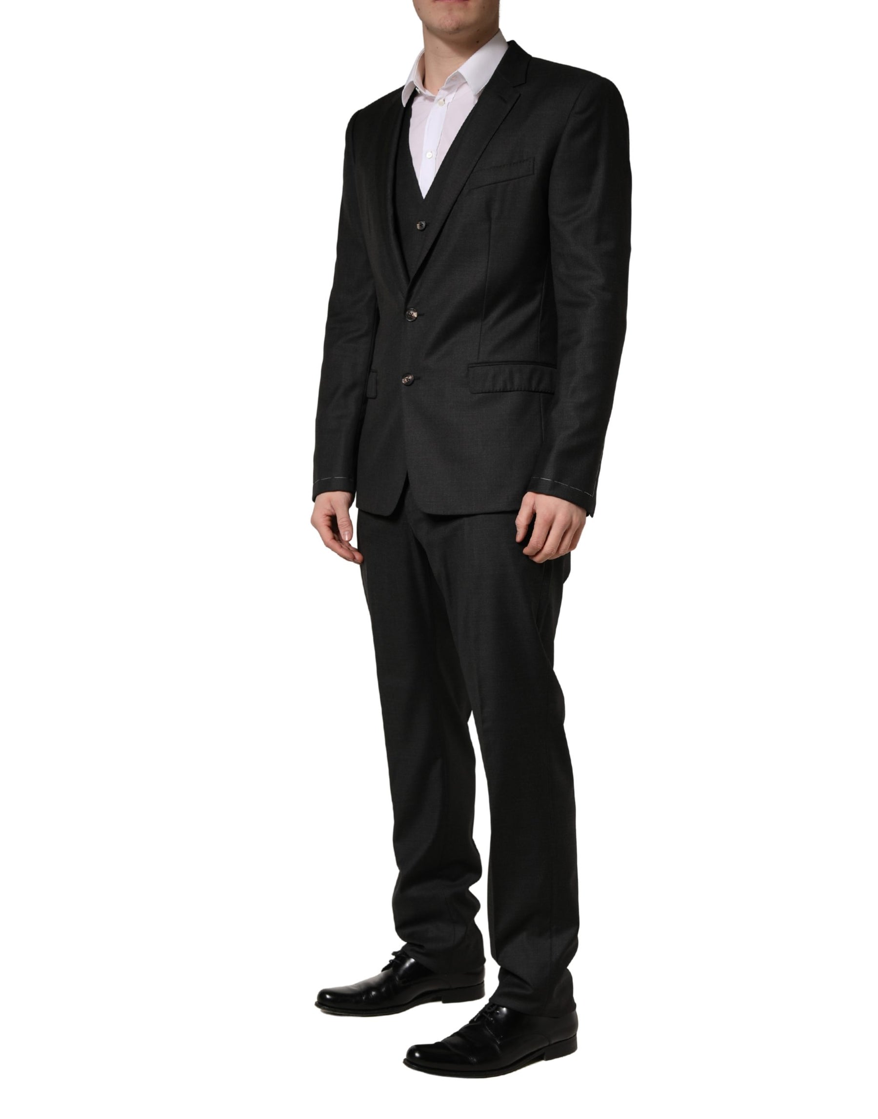 Dolce & Gabbana Black Wool Slim Fit Formal 3 Piece Men Suit | Regal Royce