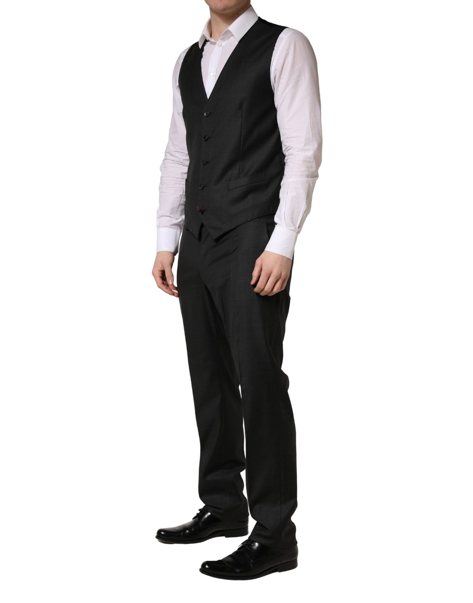 Dolce & Gabbana Black Wool Slim Fit Formal 3 Piece Men Suit | Regal Royce