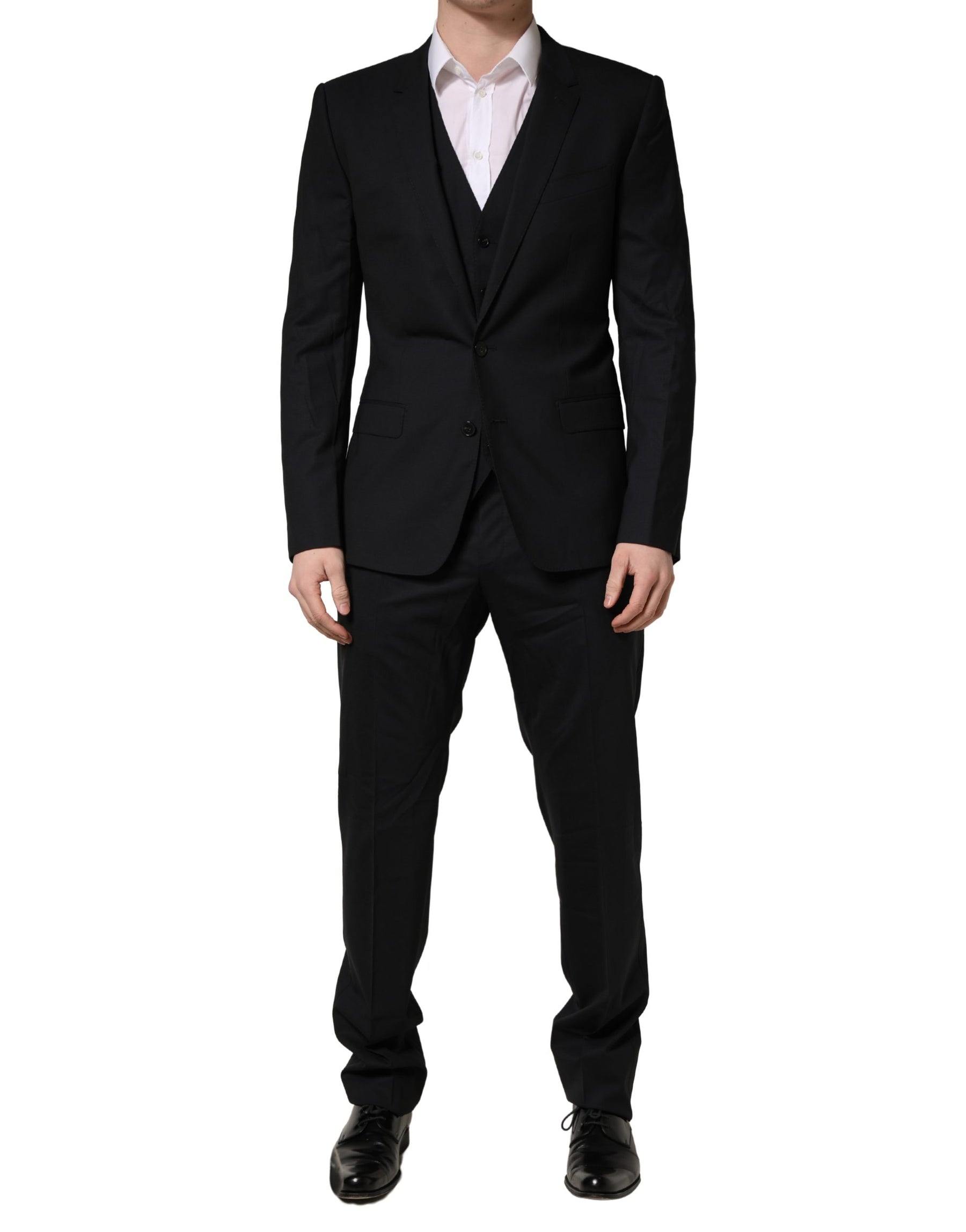 Dolce & Gabbana Black Wool 2 Buttons Formal 3 Piece Men Suit | Regal Royce