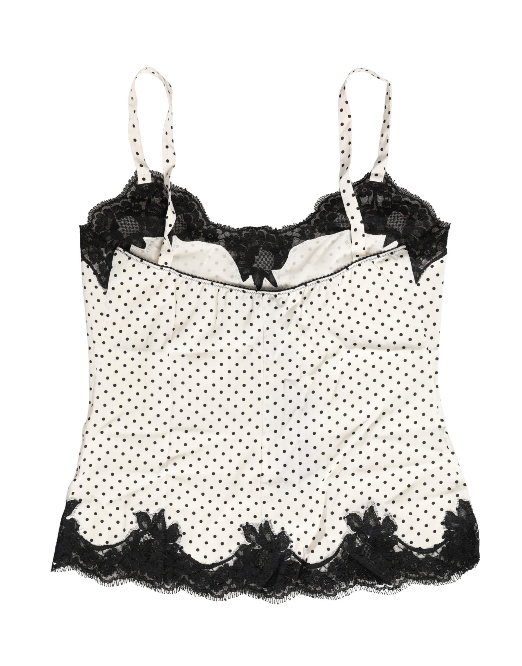Dolce & Gabbana White Polka Dot Lace-Trimmed Camisole Top Underwear | Regal Royce