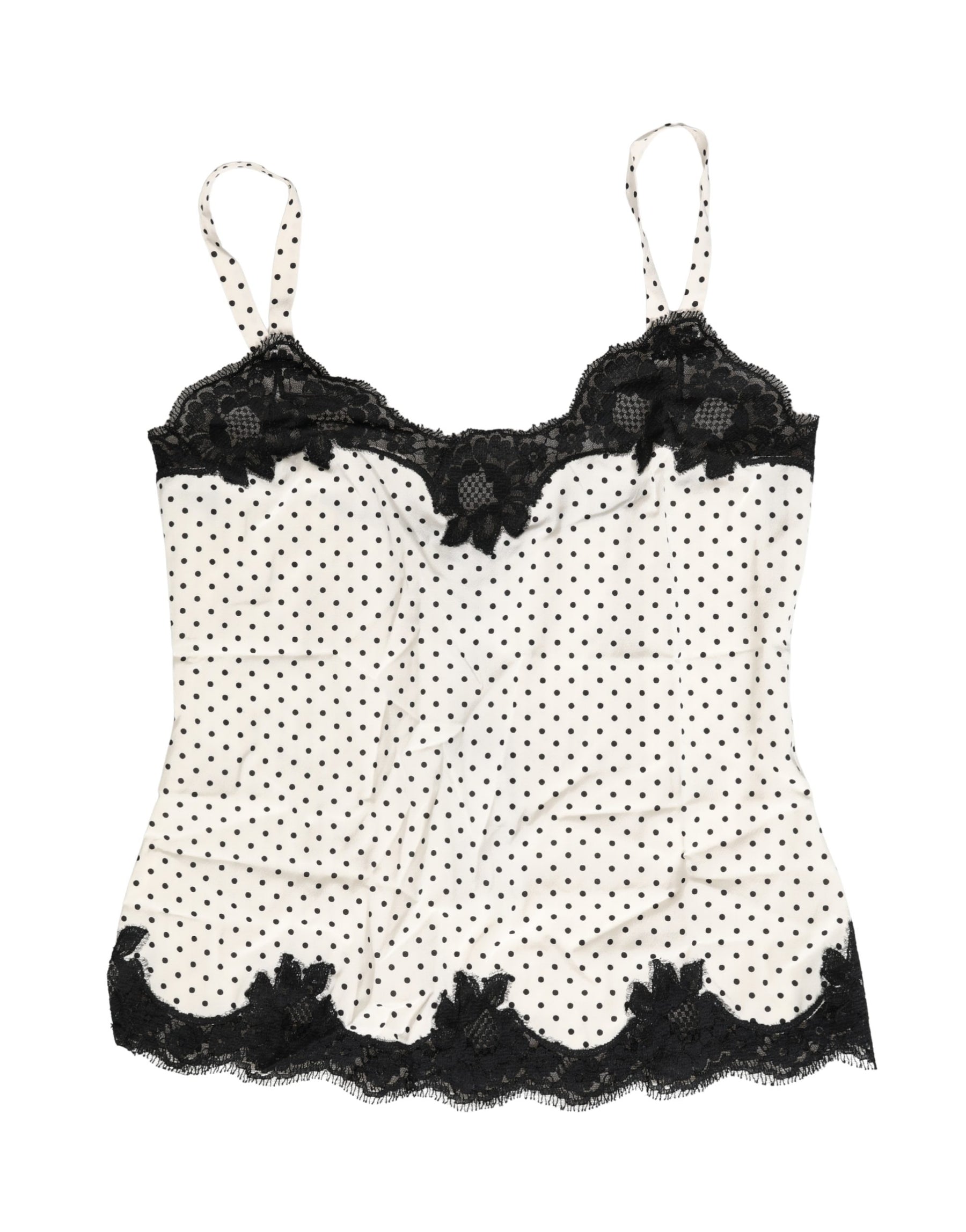 Dolce & Gabbana White Polka Dot Lace-Trimmed Camisole Top Underwear | Regal Royce