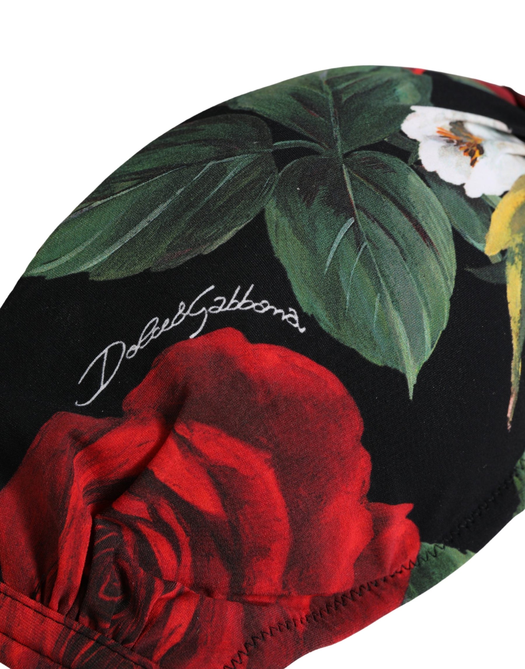 Dolce & Gabbana Black Floral Padded Halter Bikini Top Swimwear | Regal Royce