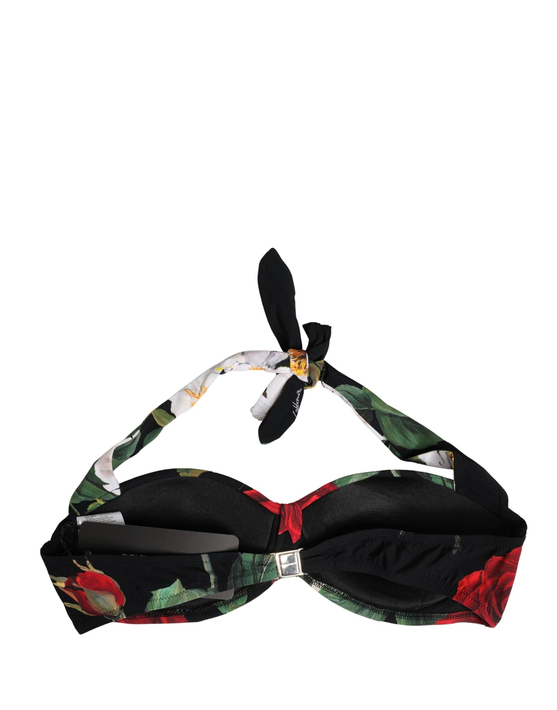 Dolce & Gabbana Black Floral Padded Halter Bikini Top Swimwear | Regal Royce