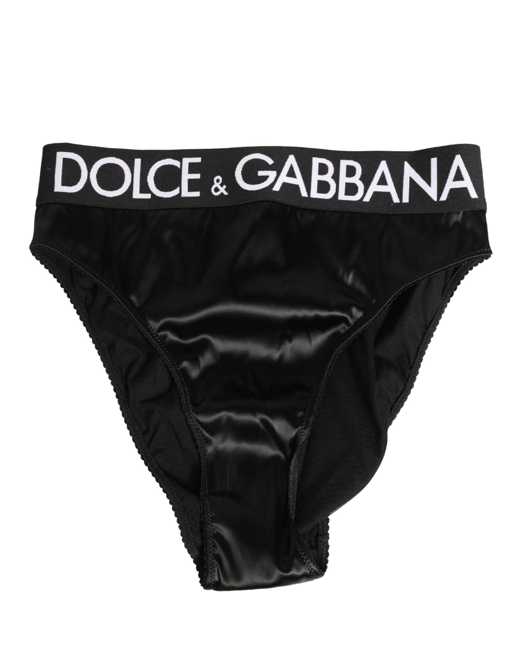 Dolce & Gabbana Black Satin High-Waist Brief Logo Women Underwear | Regal Royce