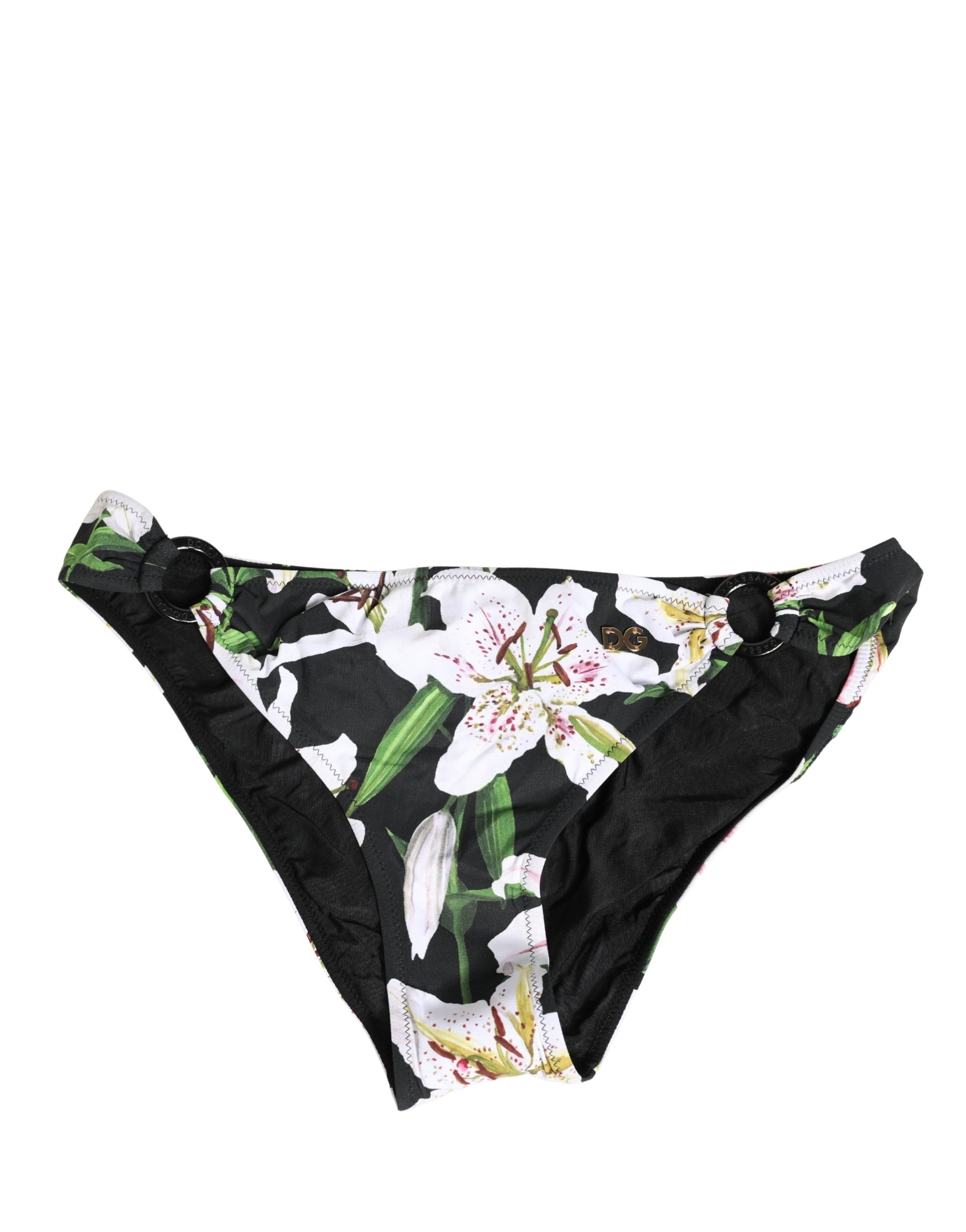 Dolce & Gabbana Black Lily Print Nylon Bottom Beachwear Swimwear | Regal Royce
