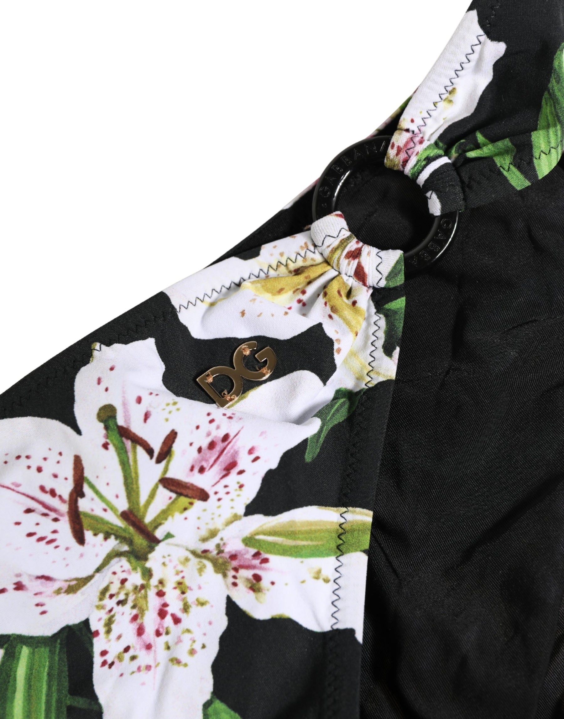 Dolce & Gabbana Black Lily Print Nylon Bottom Beachwear Swimwear | Regal Royce
