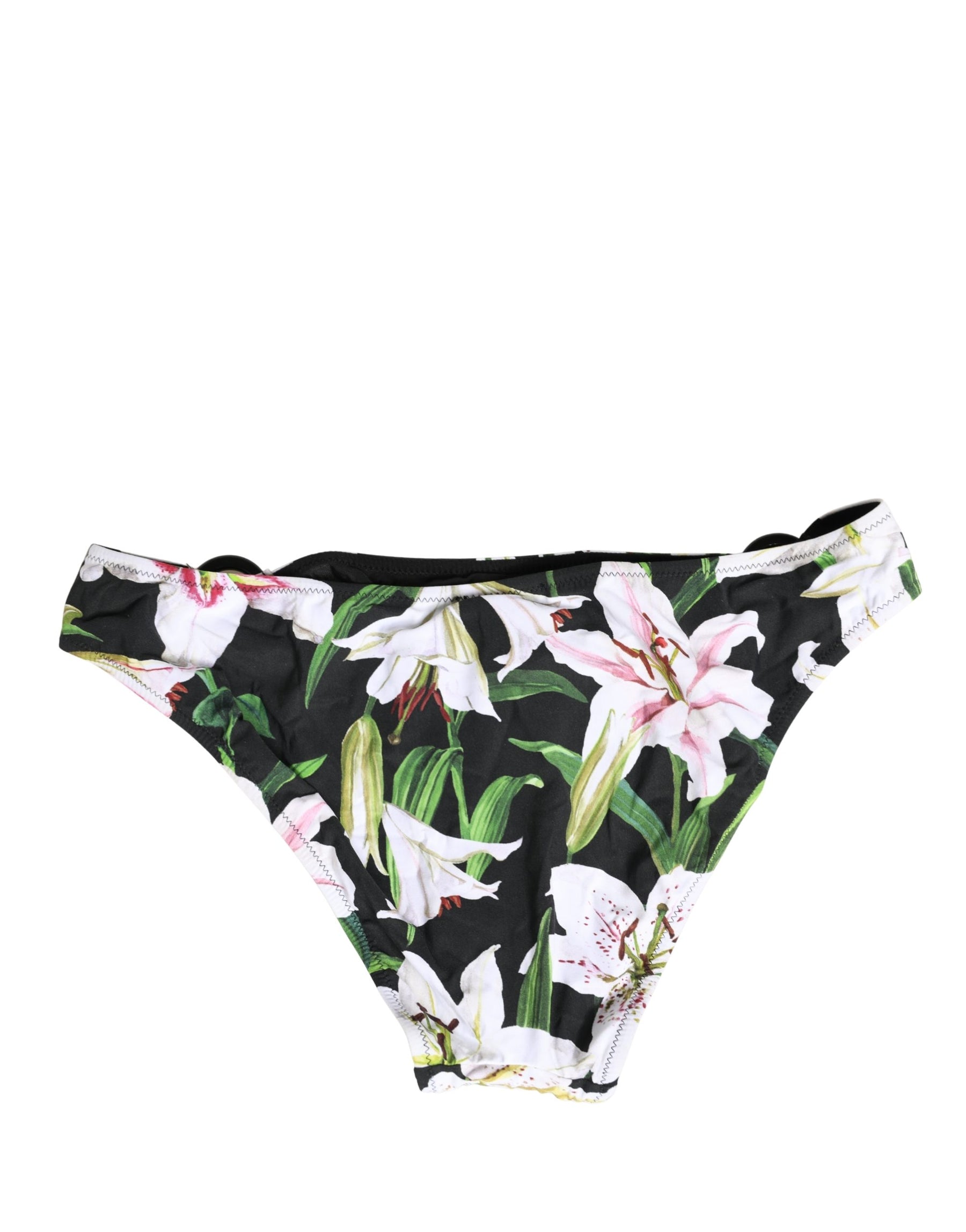 Dolce & Gabbana Black Lily Print Nylon Bottom Beachwear Swimwear | Regal Royce