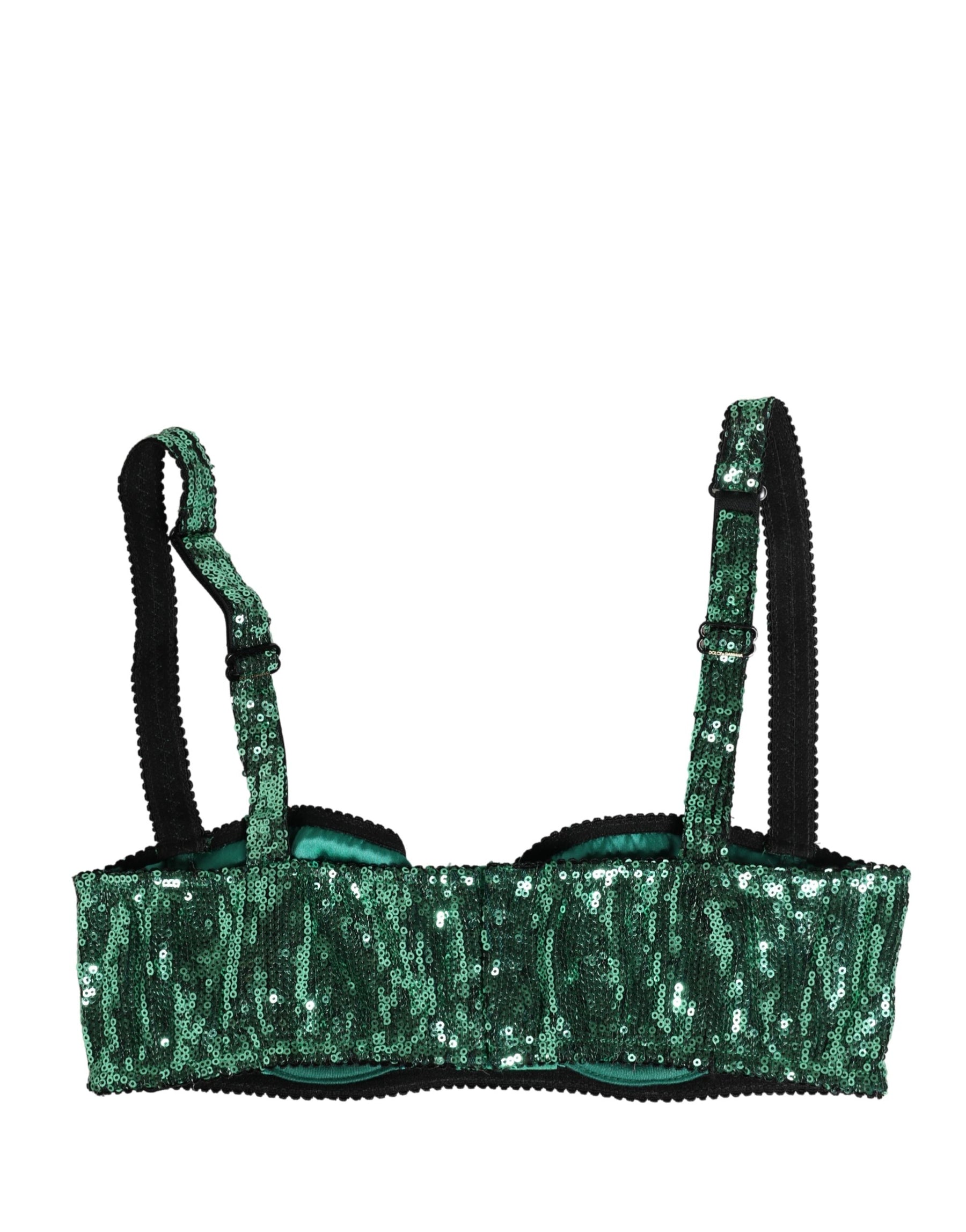Dolce & Gabbana Green Sequined Nyon Balconnet Bra Underwear | Regal Royce