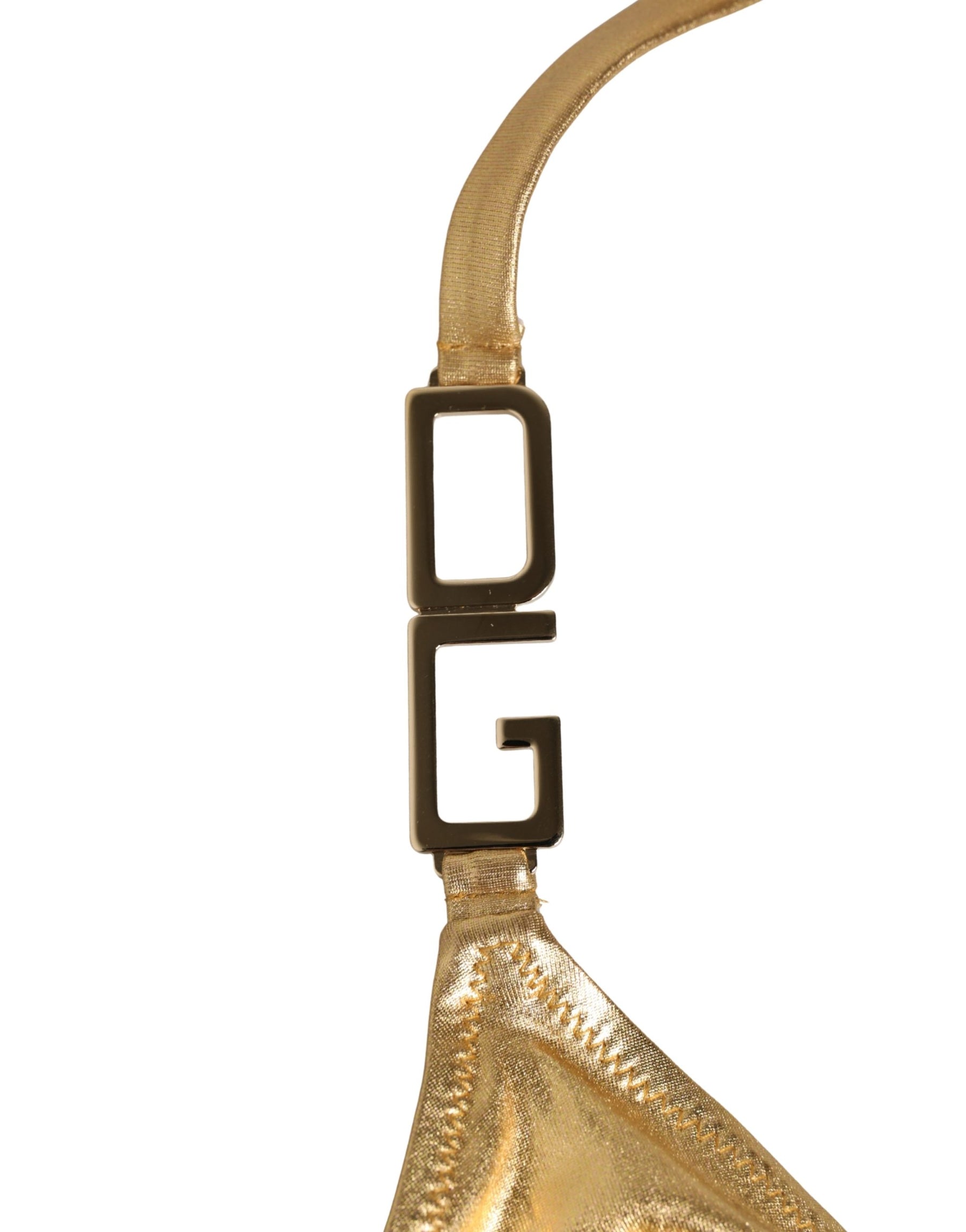 Dolce & Gabbana Gold-Tone Triangle Bikini Top DG Logo Swimwear | Regal Royce