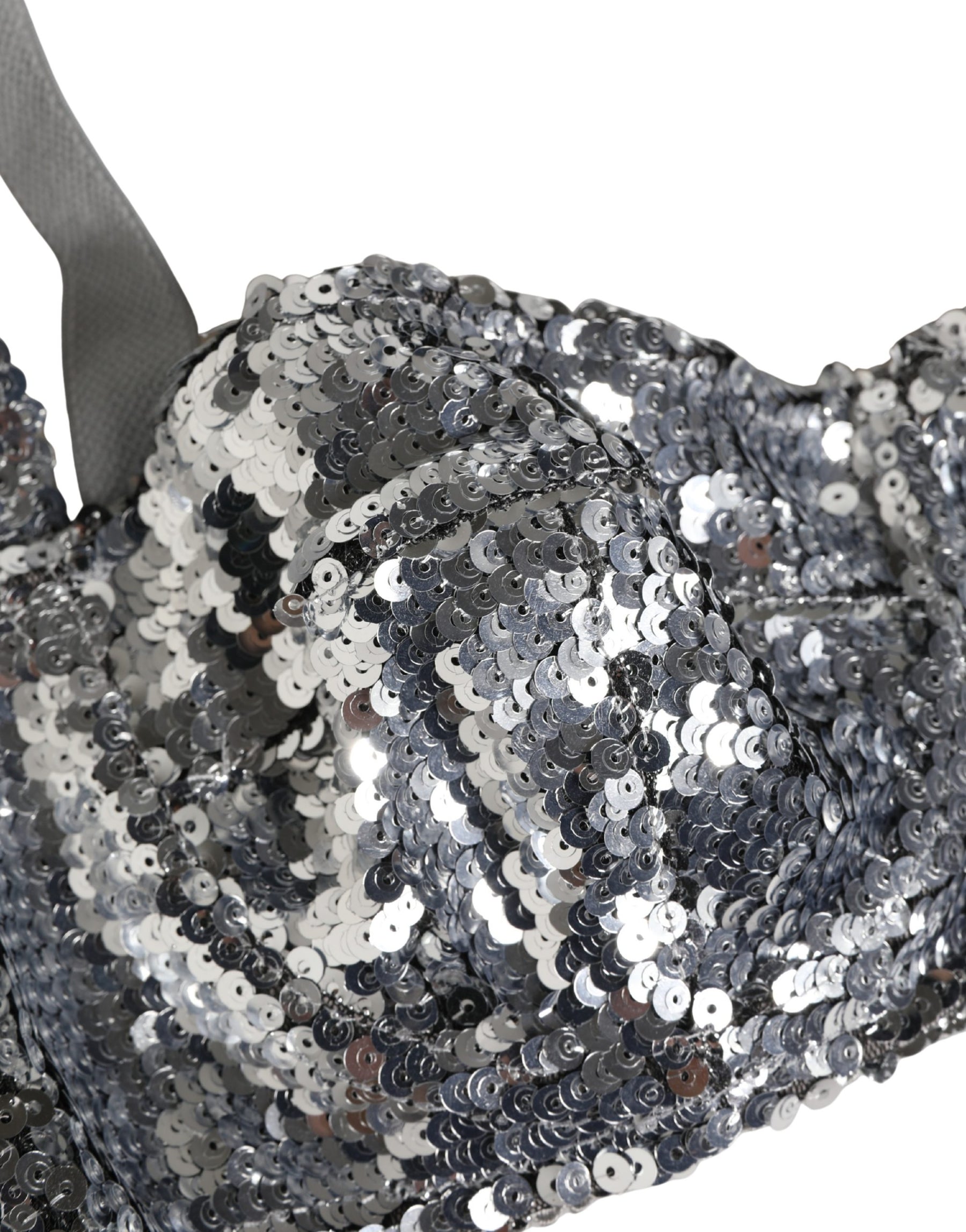 Dolce & Gabbana Silver Sequined Nyon Balconnet Bra Underwear | Regal Royce