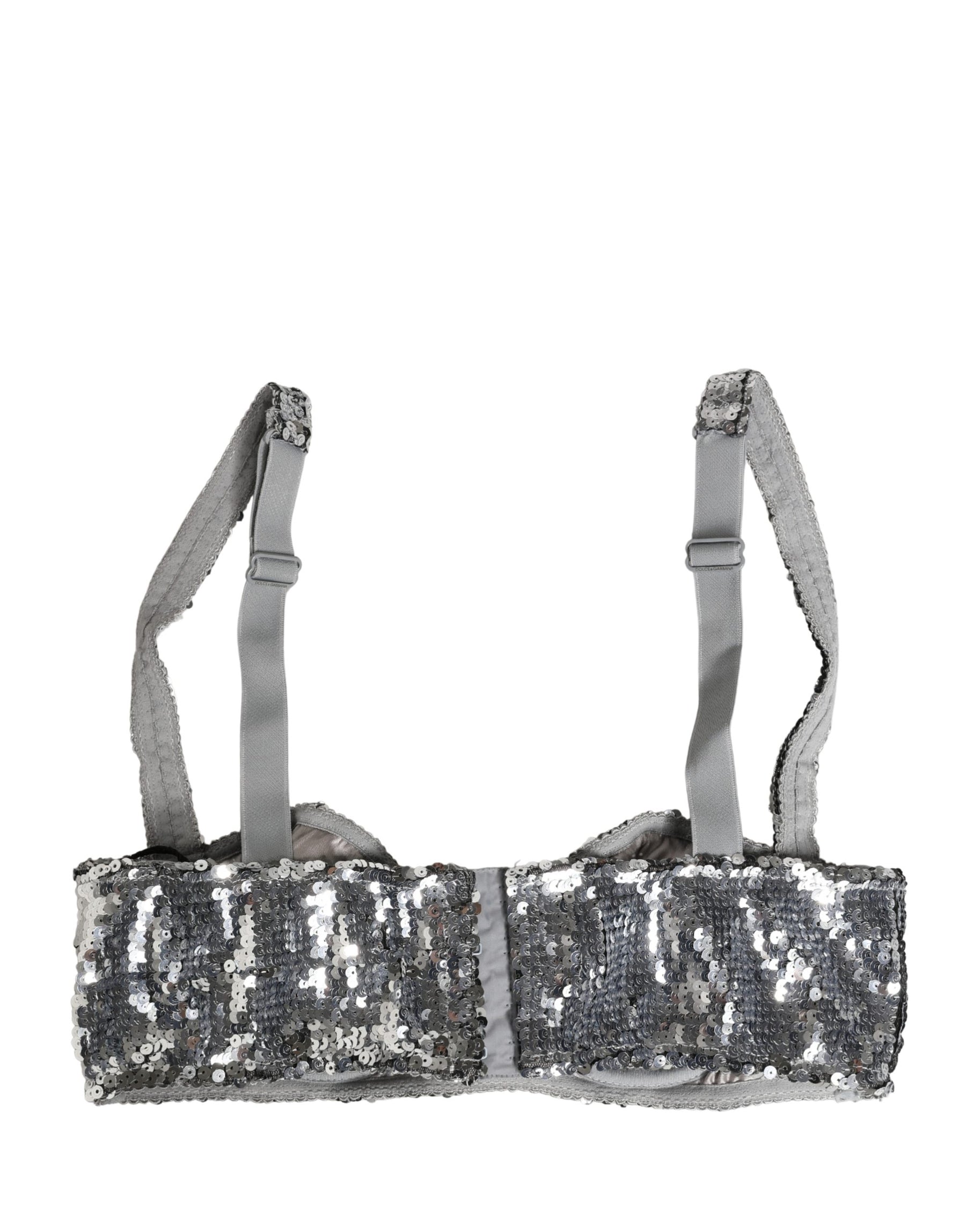 Dolce & Gabbana Silver Sequined Nyon Balconnet Bra Underwear | Regal Royce