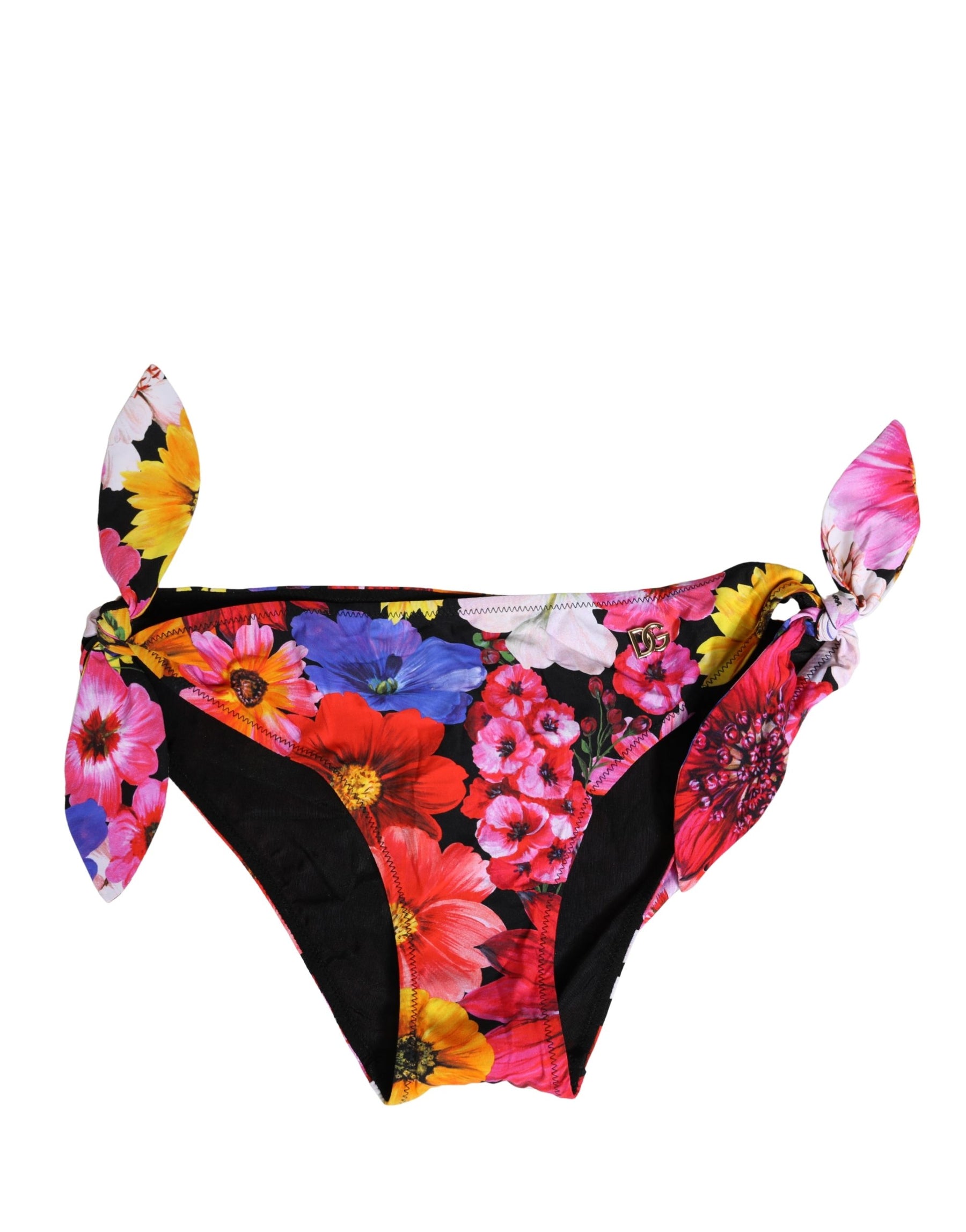 Dolce & Gabbana Black Floral Print Swimsuit Bikini Bottom Swimwear | Regal Royce