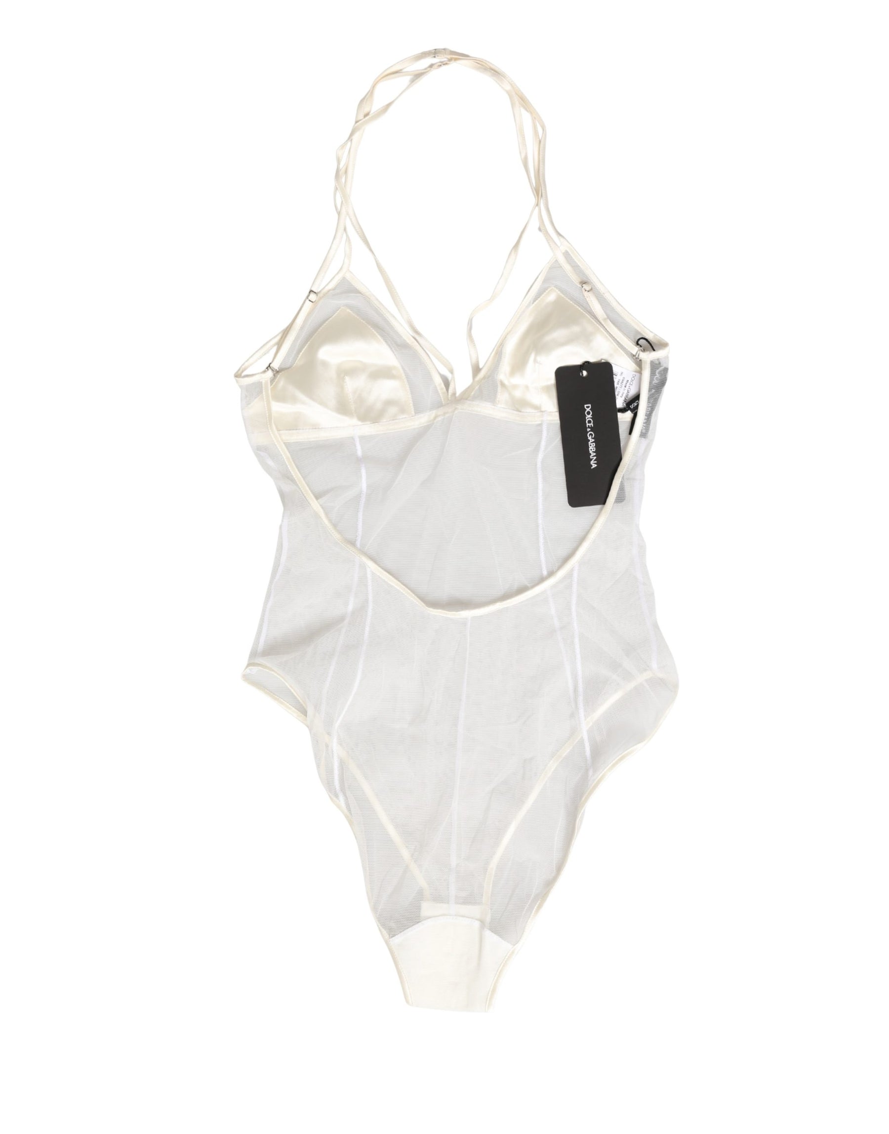 Dolce & Gabbana White Sheer Nylon Bodysuit Halterneck Underwear | Regal Royce