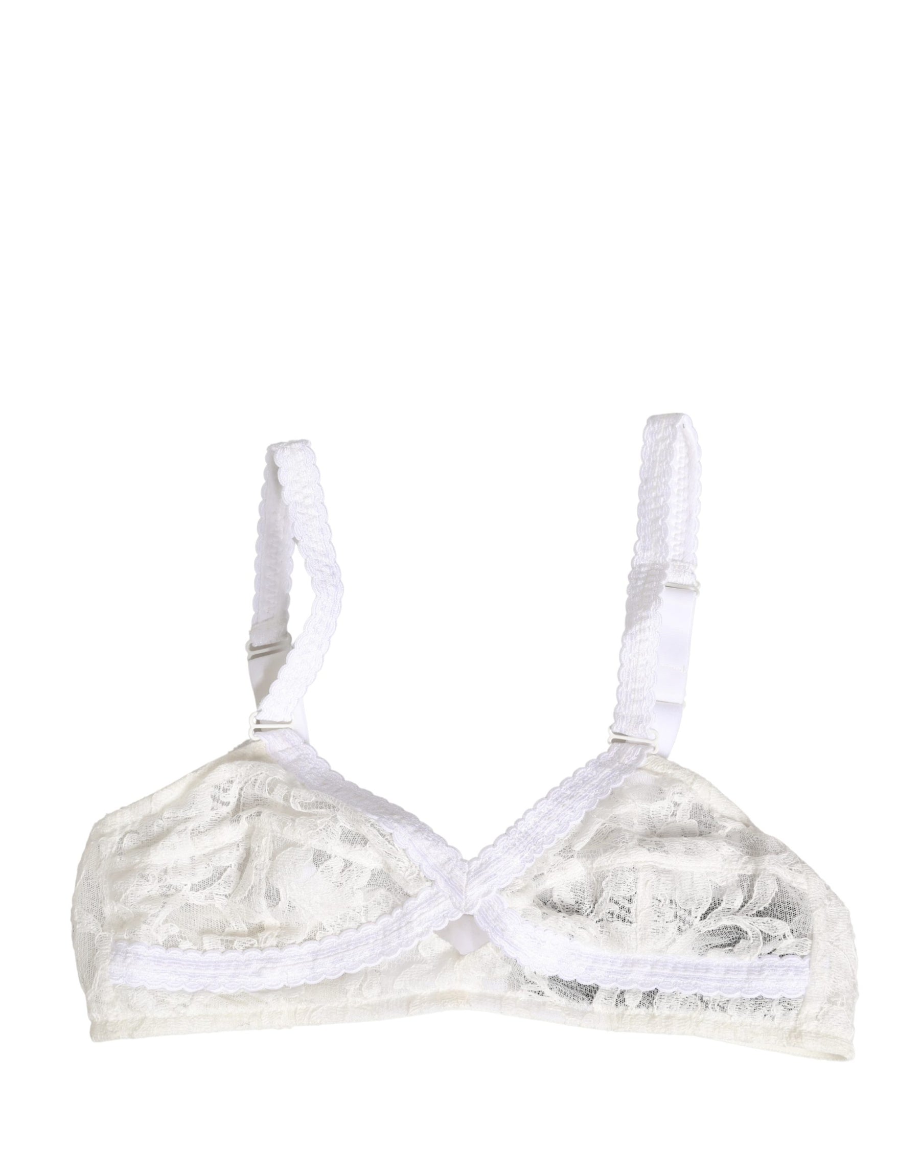 Dolce & Gabbana White Cotton Lace Wireless Soft Cup Bra Underwear | Regal Royce