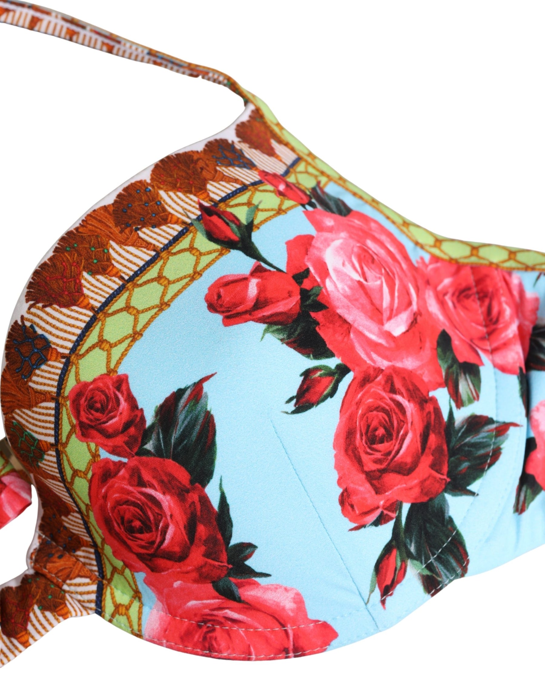 Dolce & Gabbana Multicolor Floral Print Halter Bikini Top Swimwear | Regal Royce