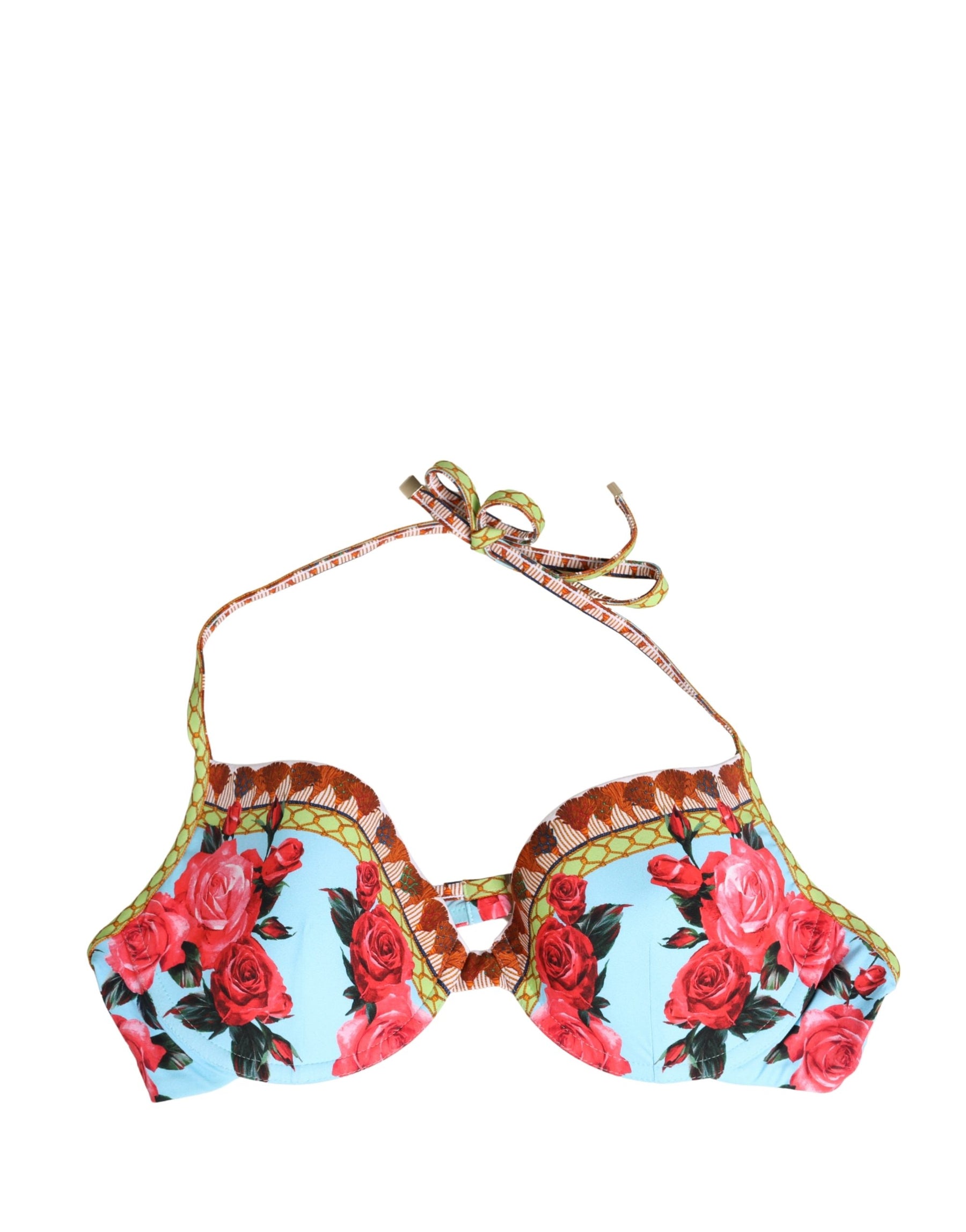Dolce & Gabbana Multicolor Floral Print Halter Bikini Top Swimwear | Regal Royce