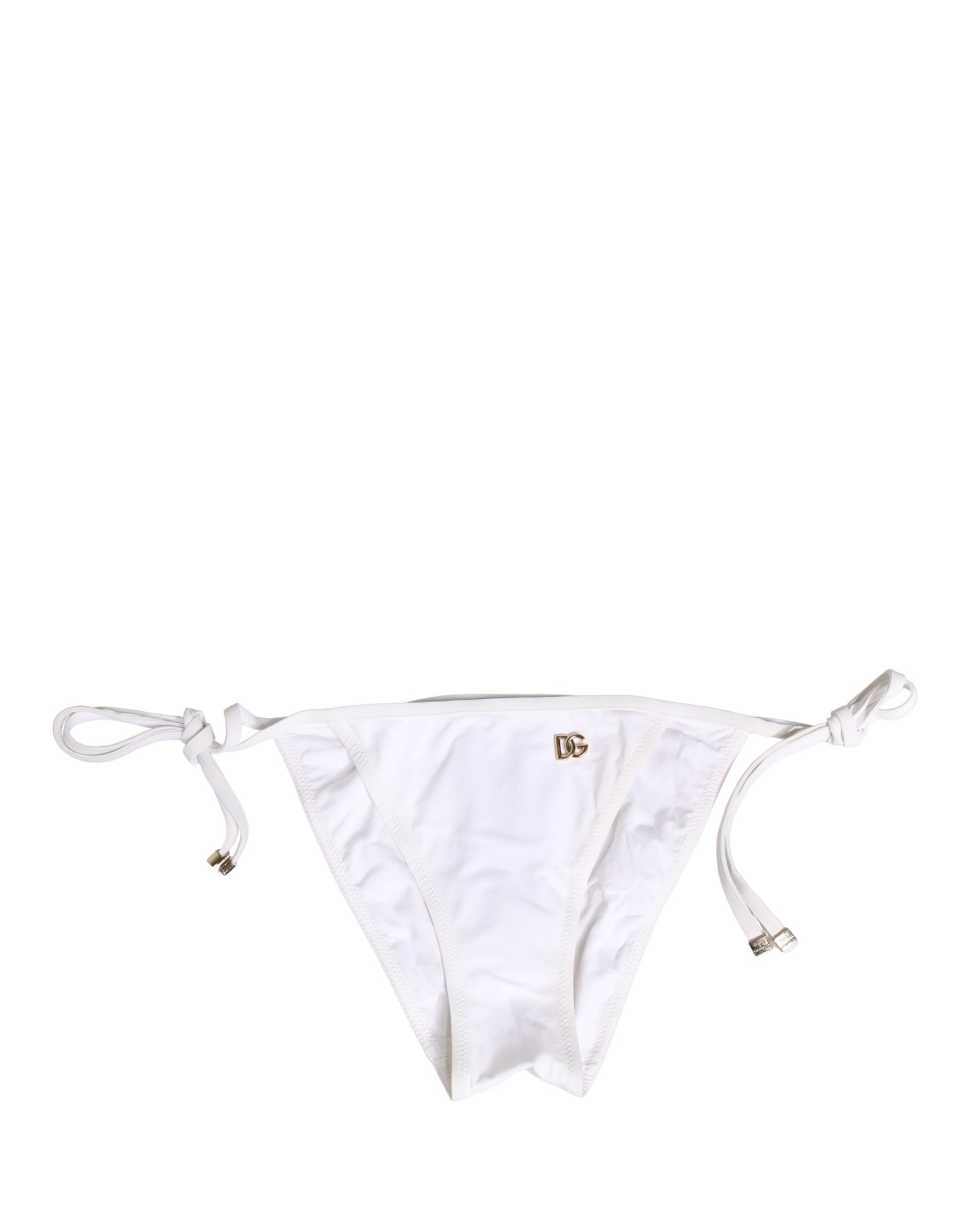 Dolce & Gabbana White Nylon DG Logo Plaque Bikini Bottom Swimwear | Regal Royce