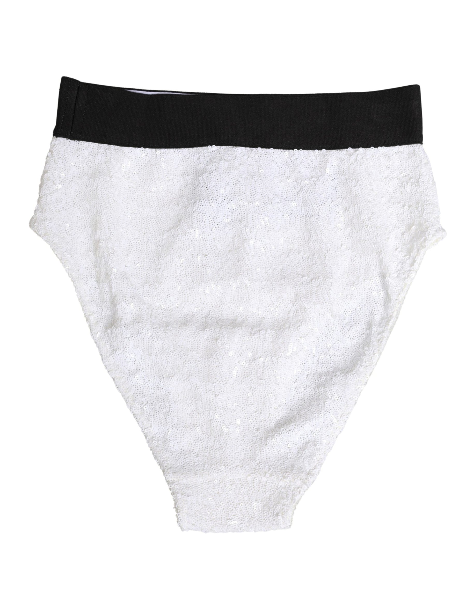 Dolce & Gabbana White Black Sequin High Waist Panty Underwear | Regal Royce