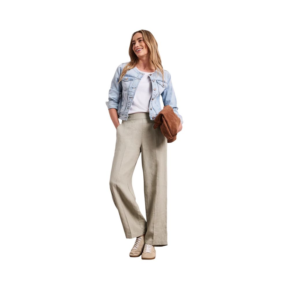 Street One Beige Linen Casual Pants | Regal Royce