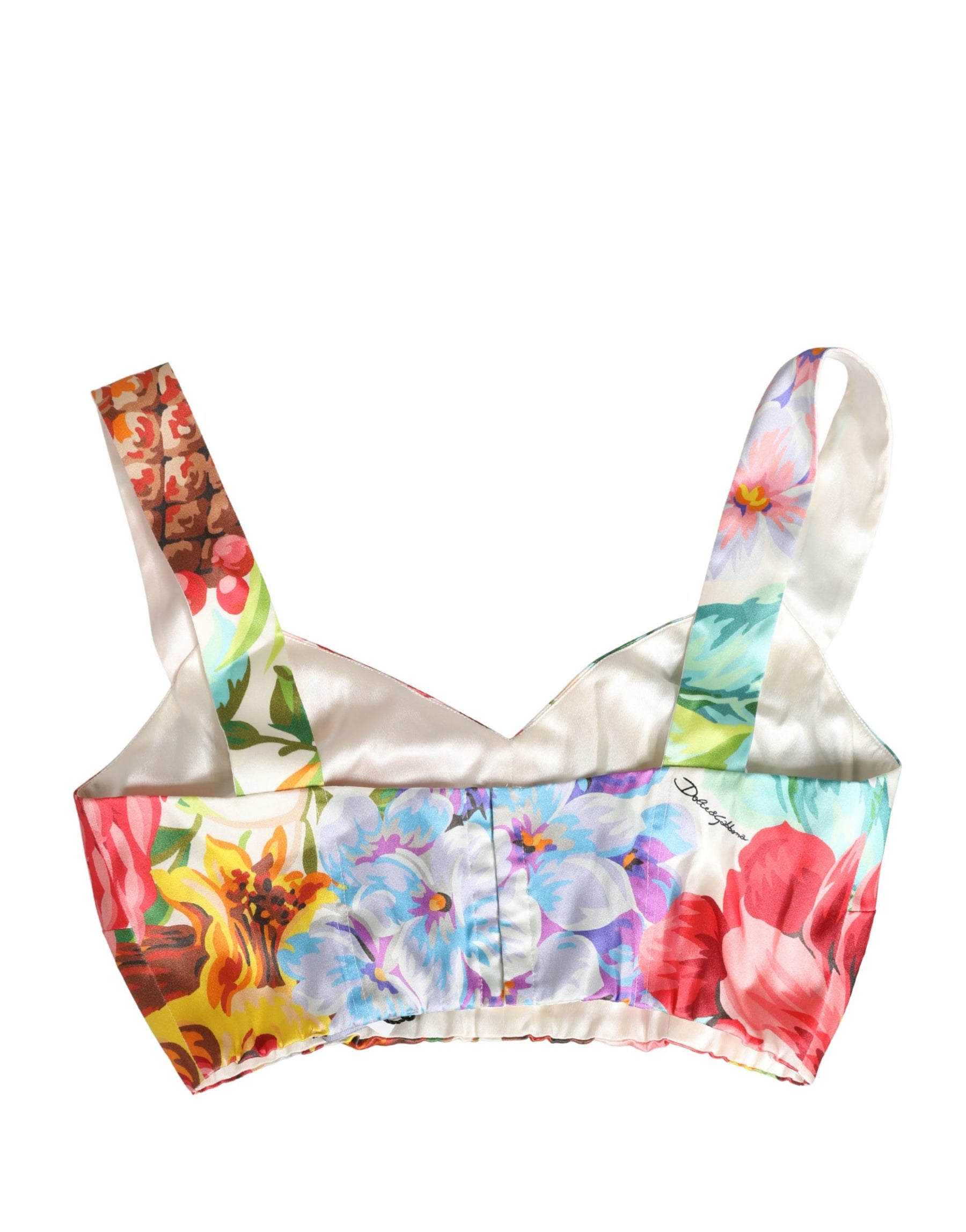 Dolce & Gabbana Multicolor Floral Print Silk Cropped Bustier Top | Regal Royce