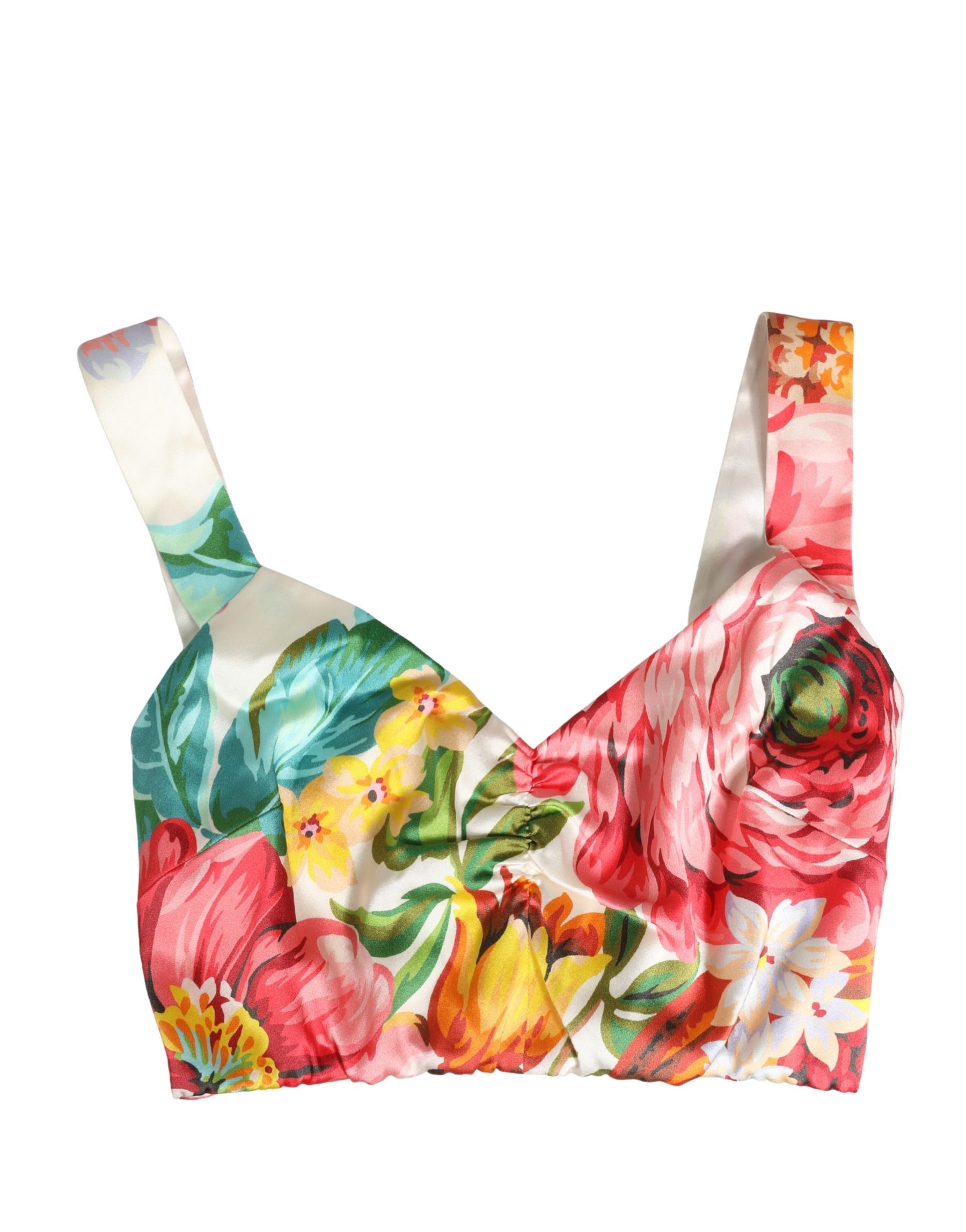 Dolce & Gabbana Multicolor Floral Print Silk Cropped Bustier Top | Regal Royce