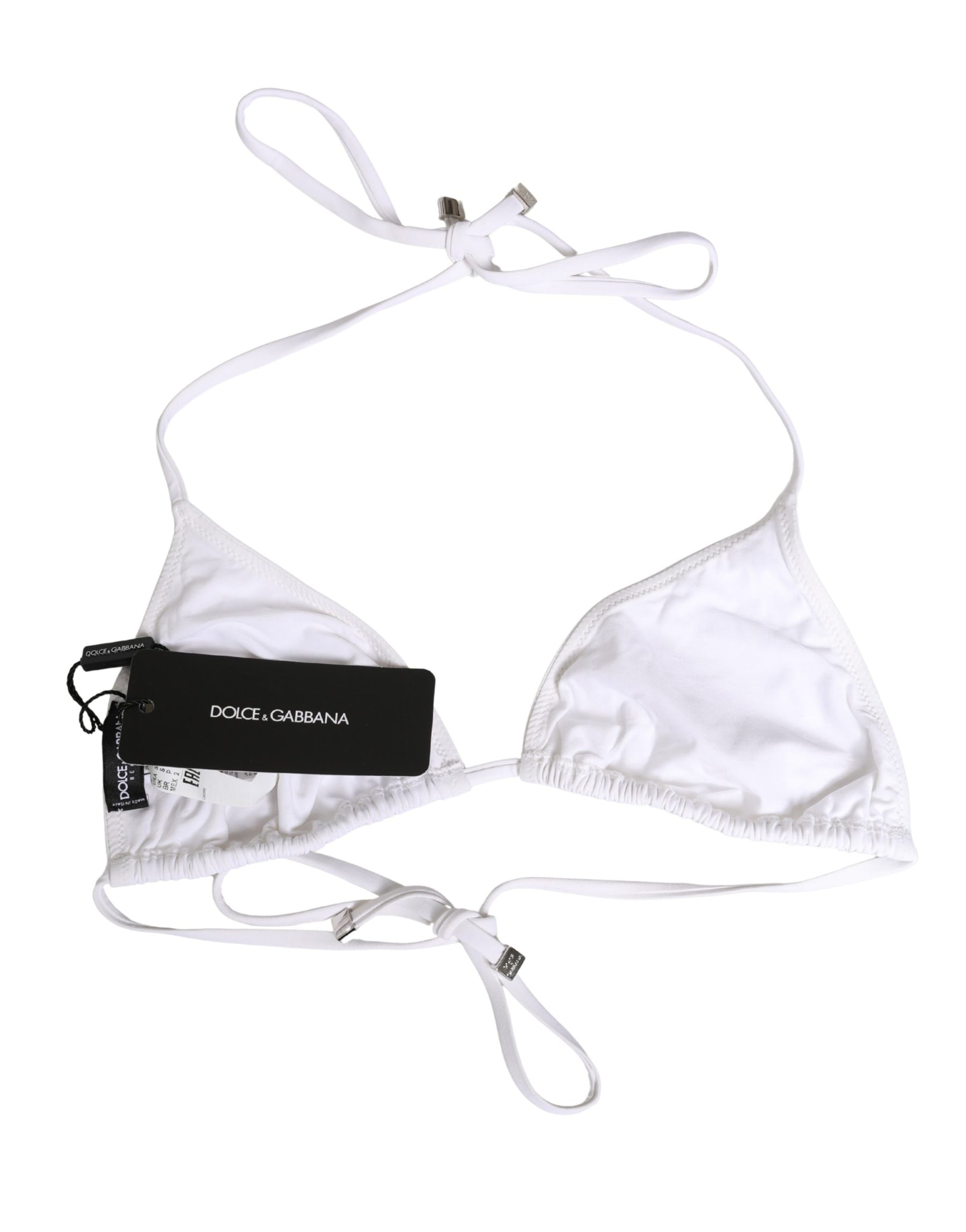 Dolce & Gabbana White Nylon Triangle Beachwear Bikini Top Swimwear | Regal Royce