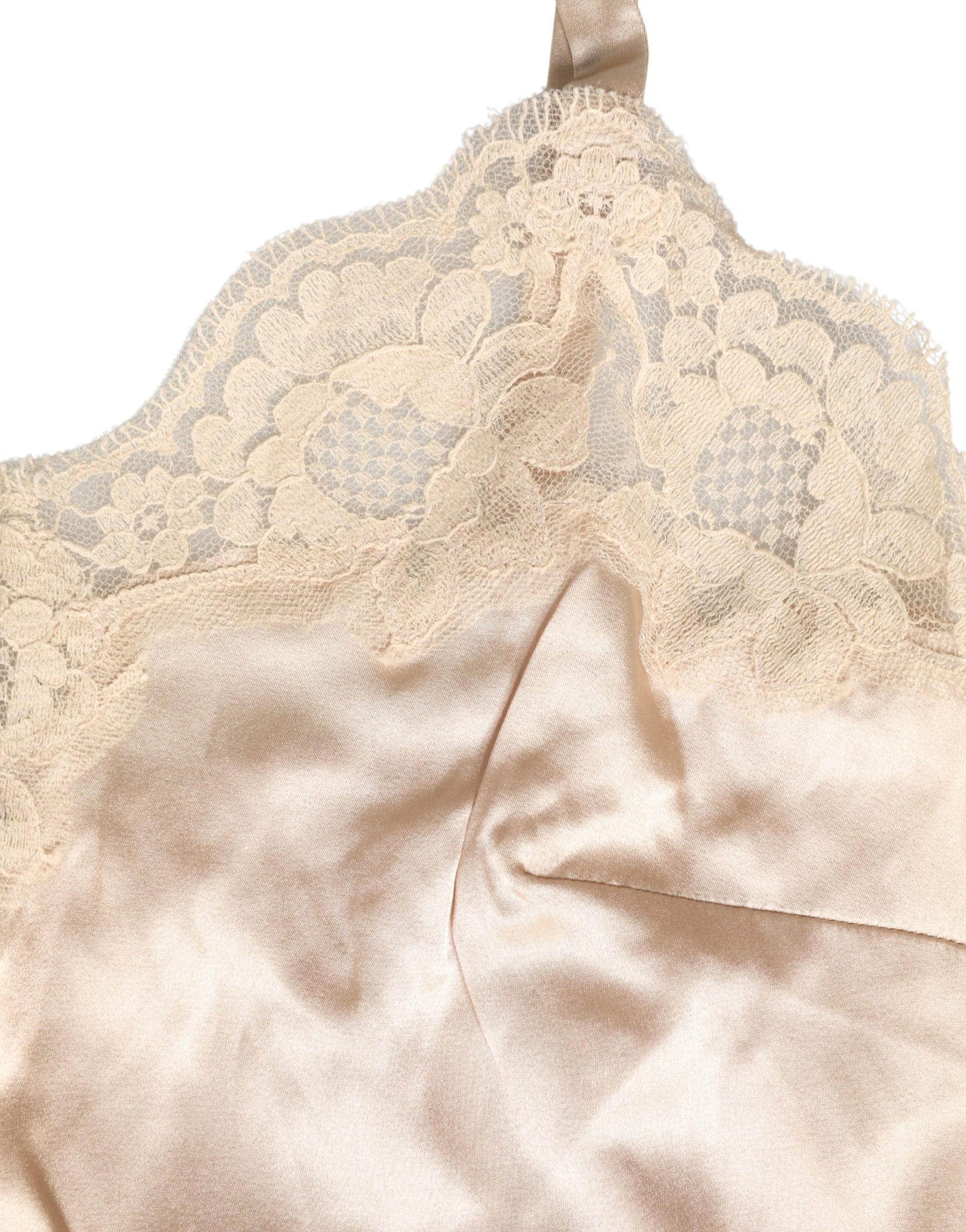 Dolce & Gabbana Beige Lace Silk Satin Tank Lingerie Sleepwear | Regal Royce