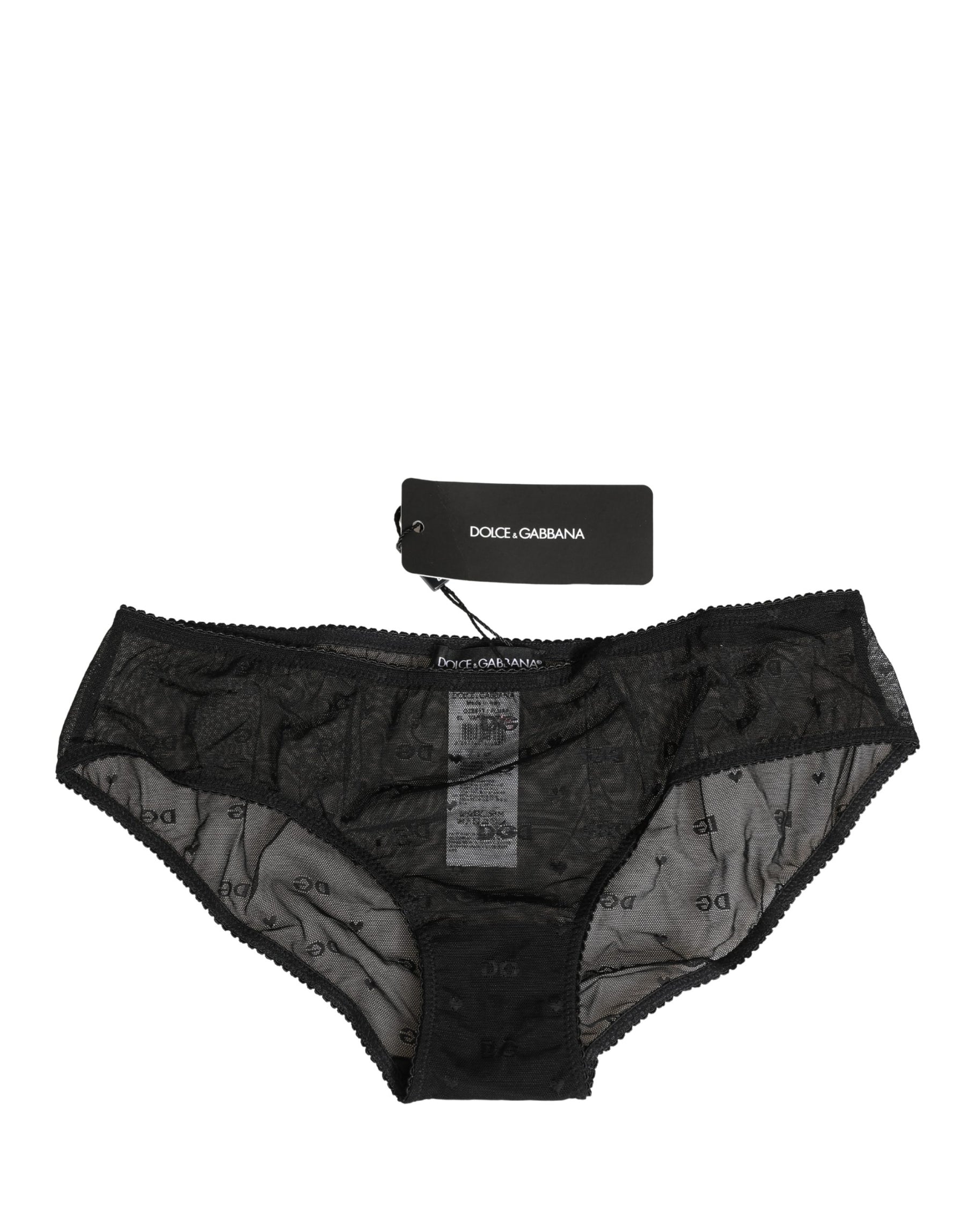 Dolce & Gabbana Black Sheer Mesh Lace Logo Brief Panty Underwear | Regal Royce
