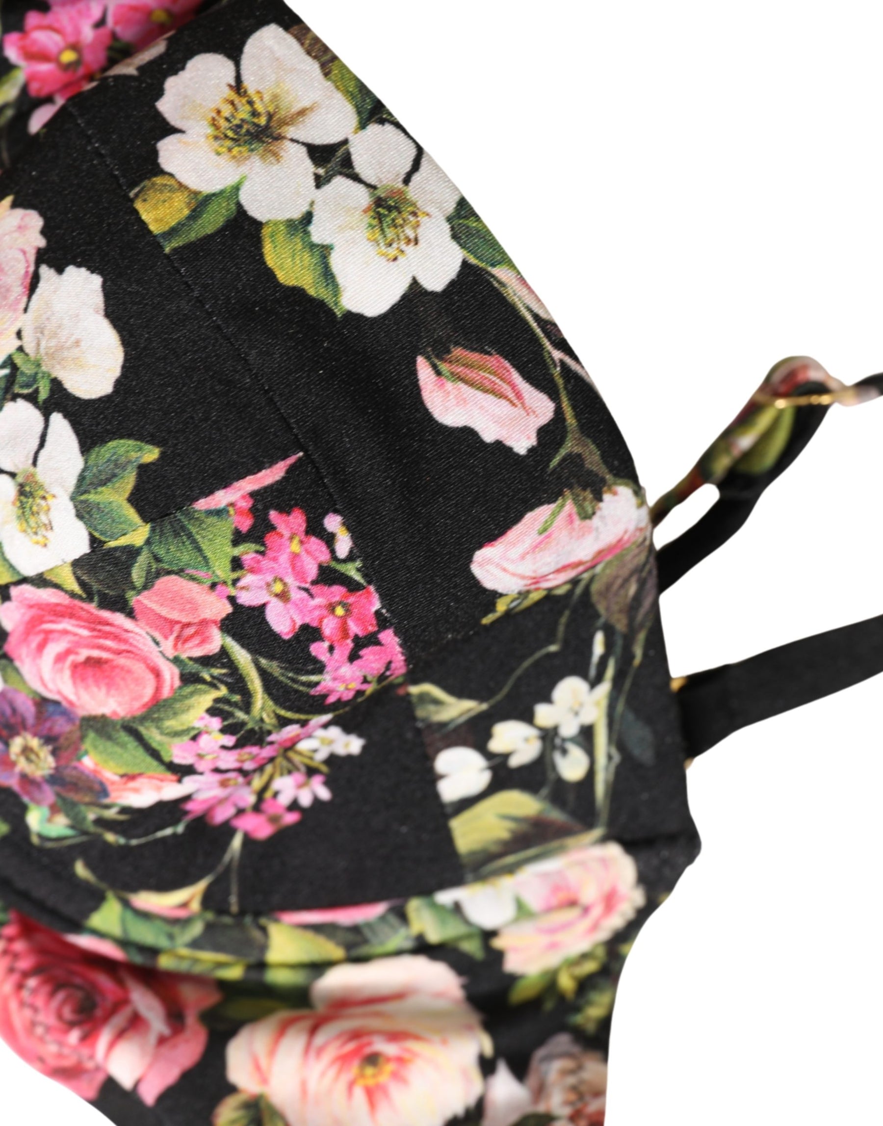 Dolce & Gabbana Black Floral Padded Balconnet Bra Underwear | Regal Royce