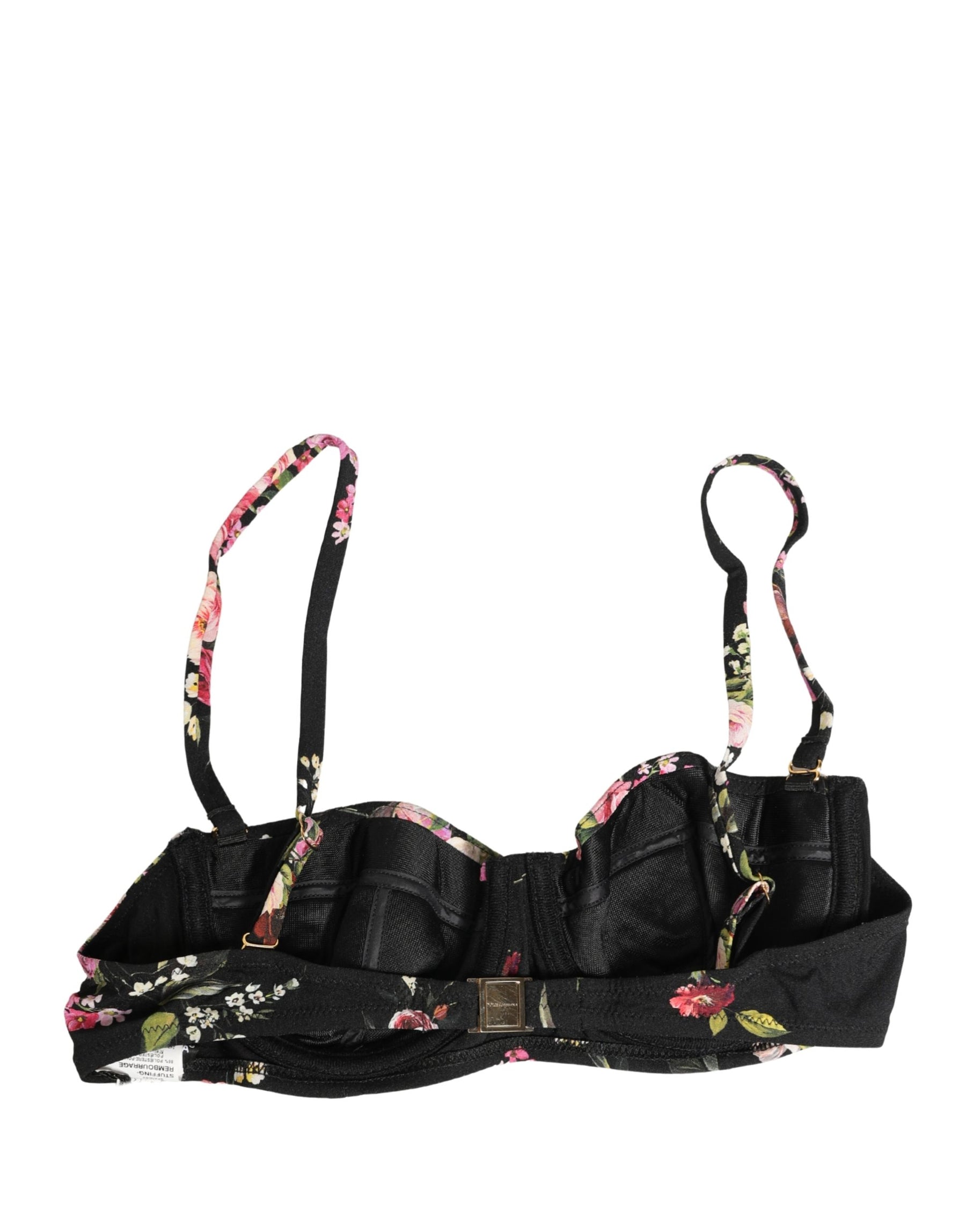 Dolce & Gabbana Black Floral Padded Balconnet Bra Underwear | Regal Royce
