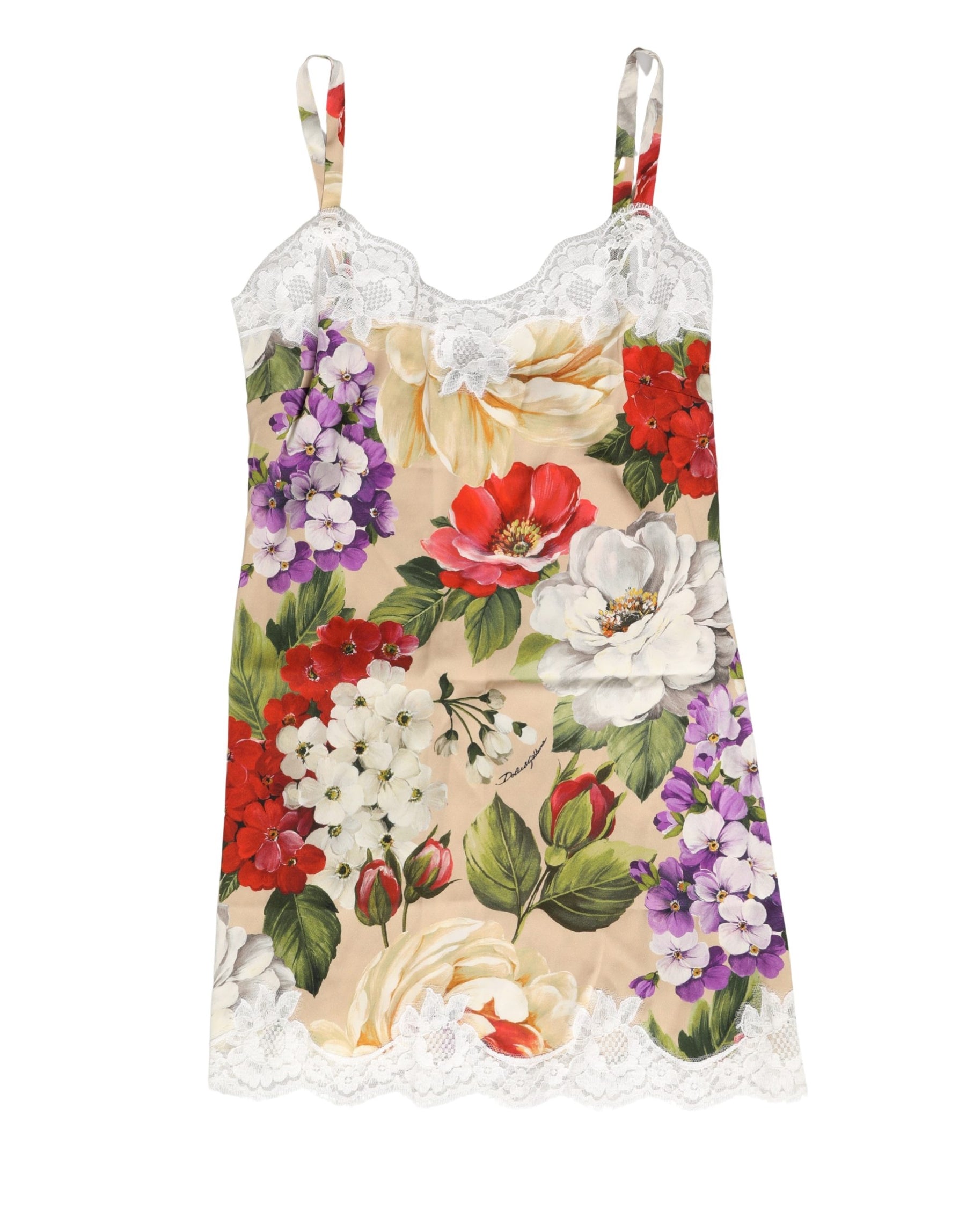 Dolce & Gabbana Beige Floral Silk Tank Short Chemise Sleepwear | Regal Royce